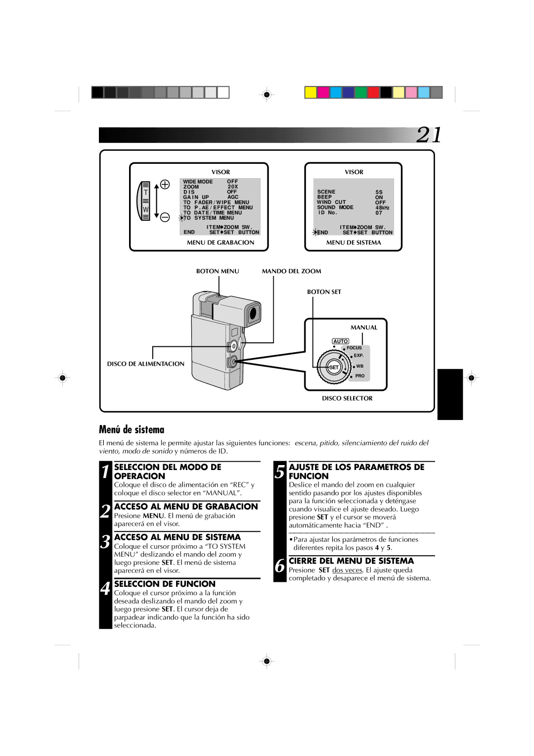 JVC GR-DV1 manual Menú de sistema 