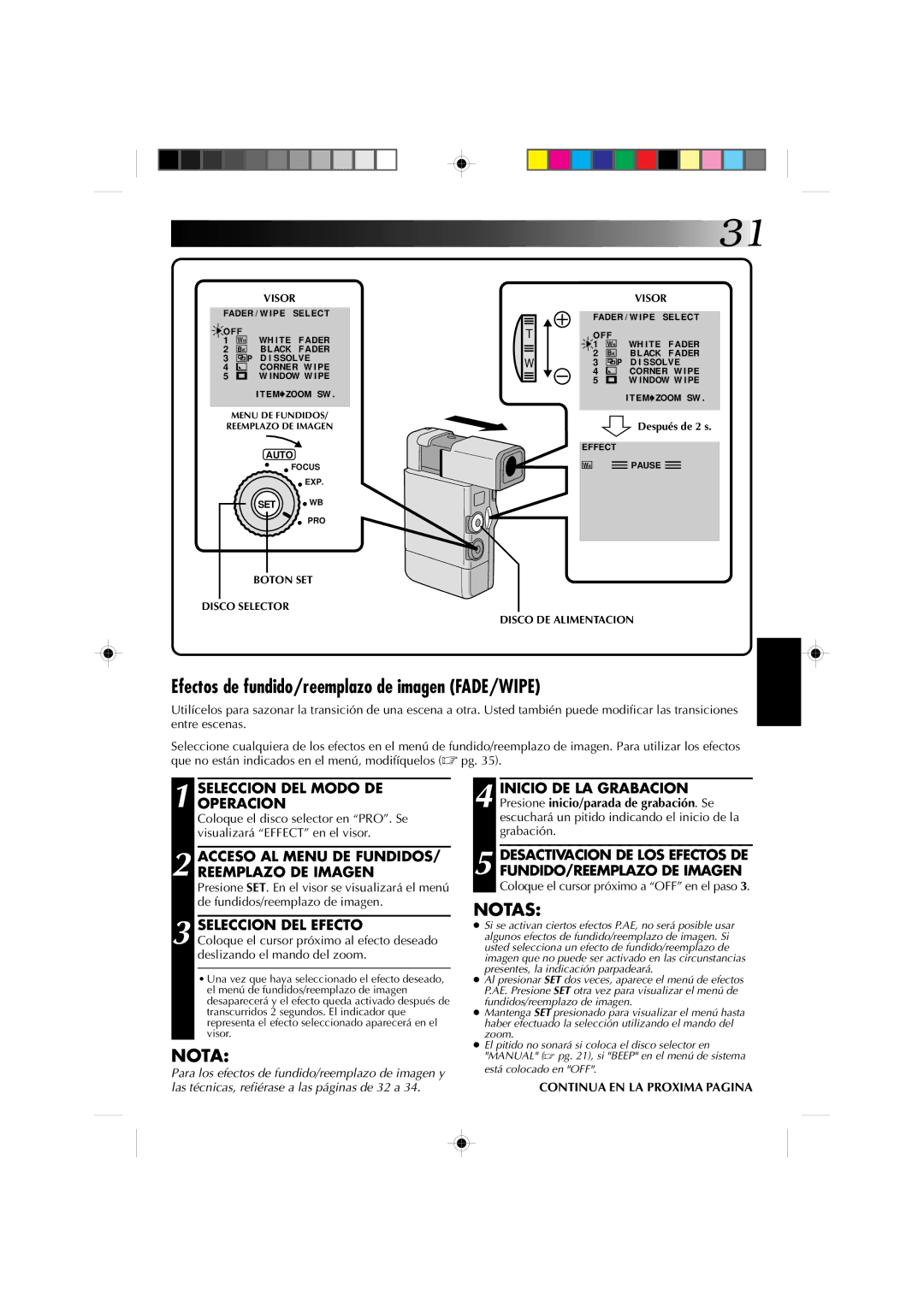 JVC GR-DV1 manual Efectos de fundido/reemplazo de imagen FADE/WIPE, Acceso AL Menu DE FUNDIDOS/ Reemplazo DE Imagen 