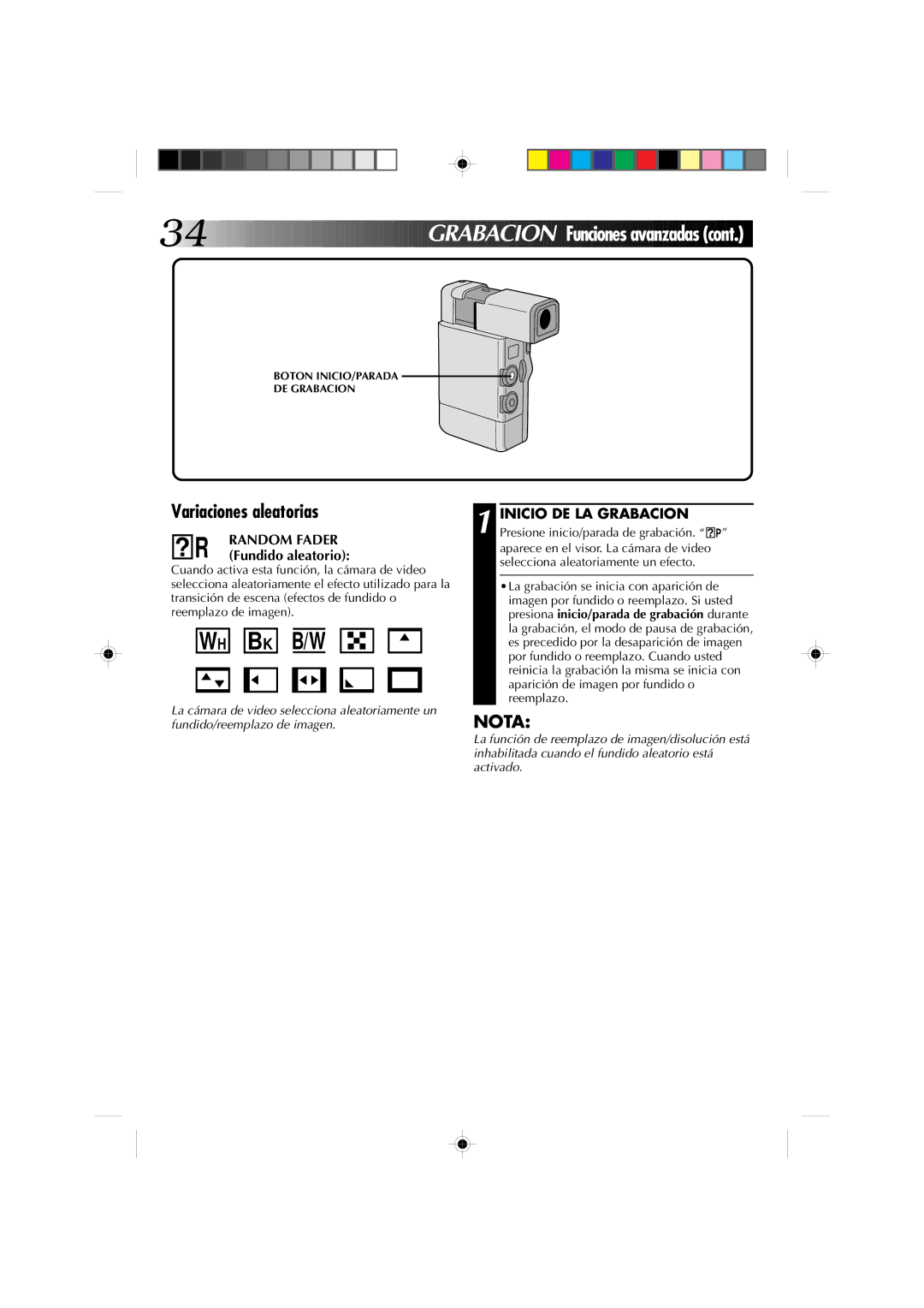 JVC GR-DV1 manual Variaciones aleatorias, Random Fader 