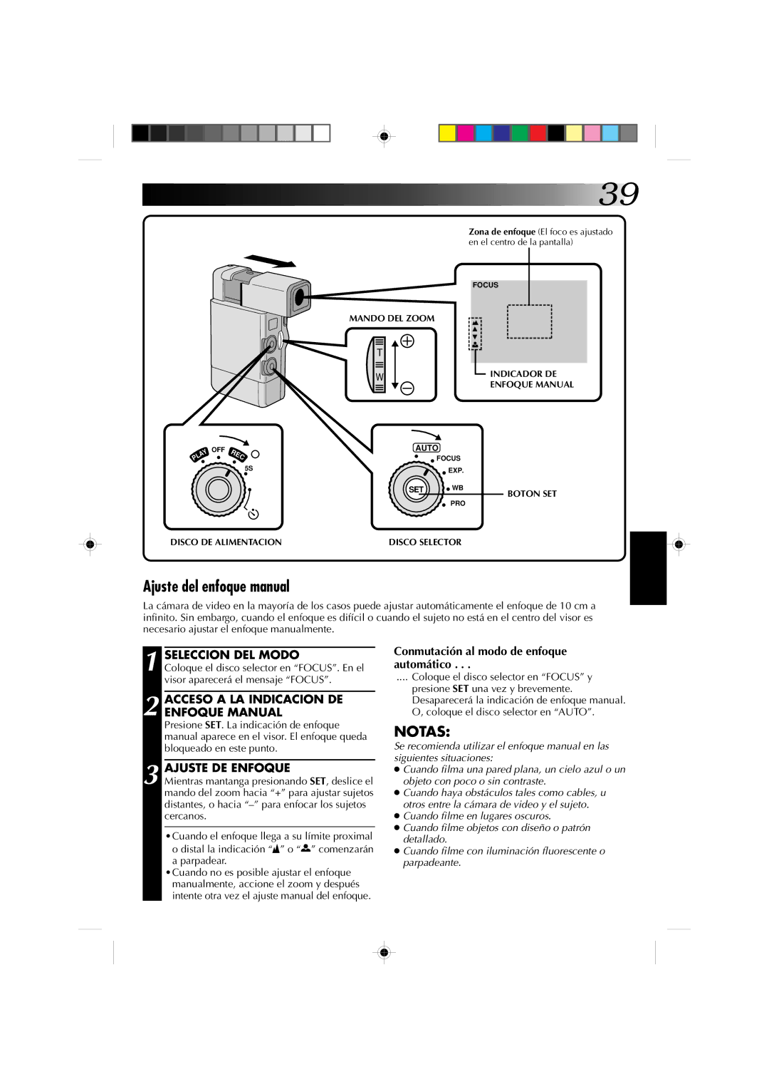 JVC GR-DV1 Ajuste del enfoque manual, Acceso a LA Indicacion DE Enfoque Manual, Ajuste DE Enfoque 