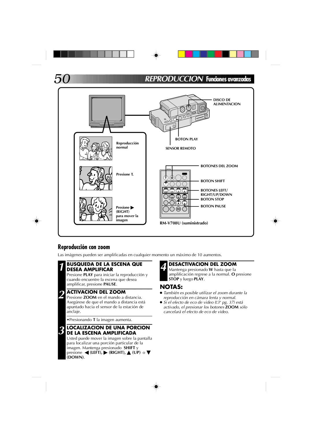 JVC GR-DV1 manual Reprod UC C ION Funciones avanzadas, Reproducción con zoom, Busqueda DE LA Escena QUE Desea Amplificar 