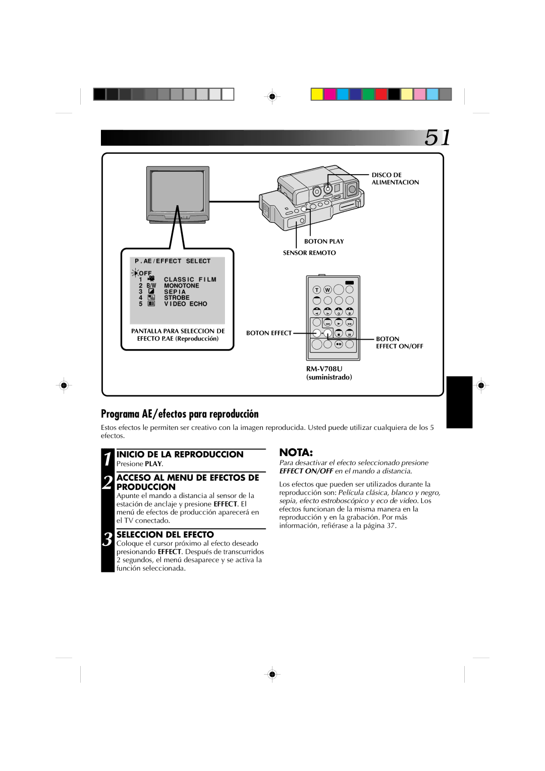 JVC GR-DV1 manual Programa AE/efectos para reproducción, Inicio DE LA Reproduccion, Acceso AL Menu DE Efectos DE Produccion 