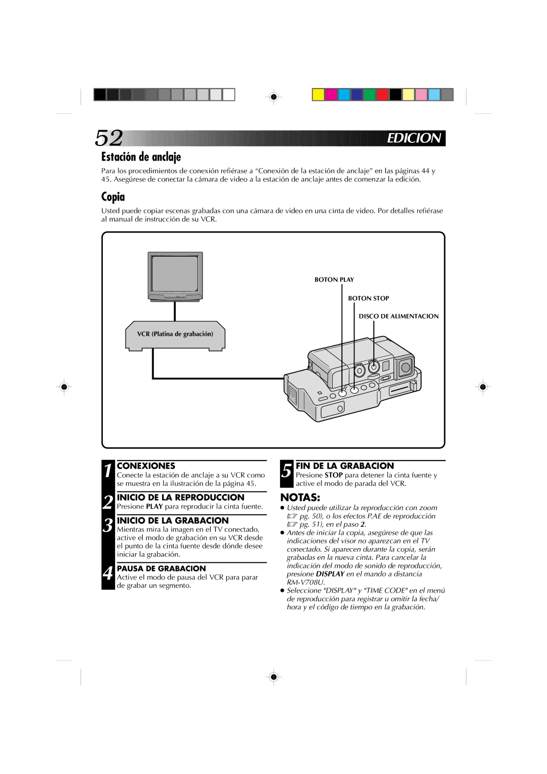 JVC GR-DV1 manual DI Cion, Estación de anclaje, Copia, Conexiones, Pausa DE Grabacion 