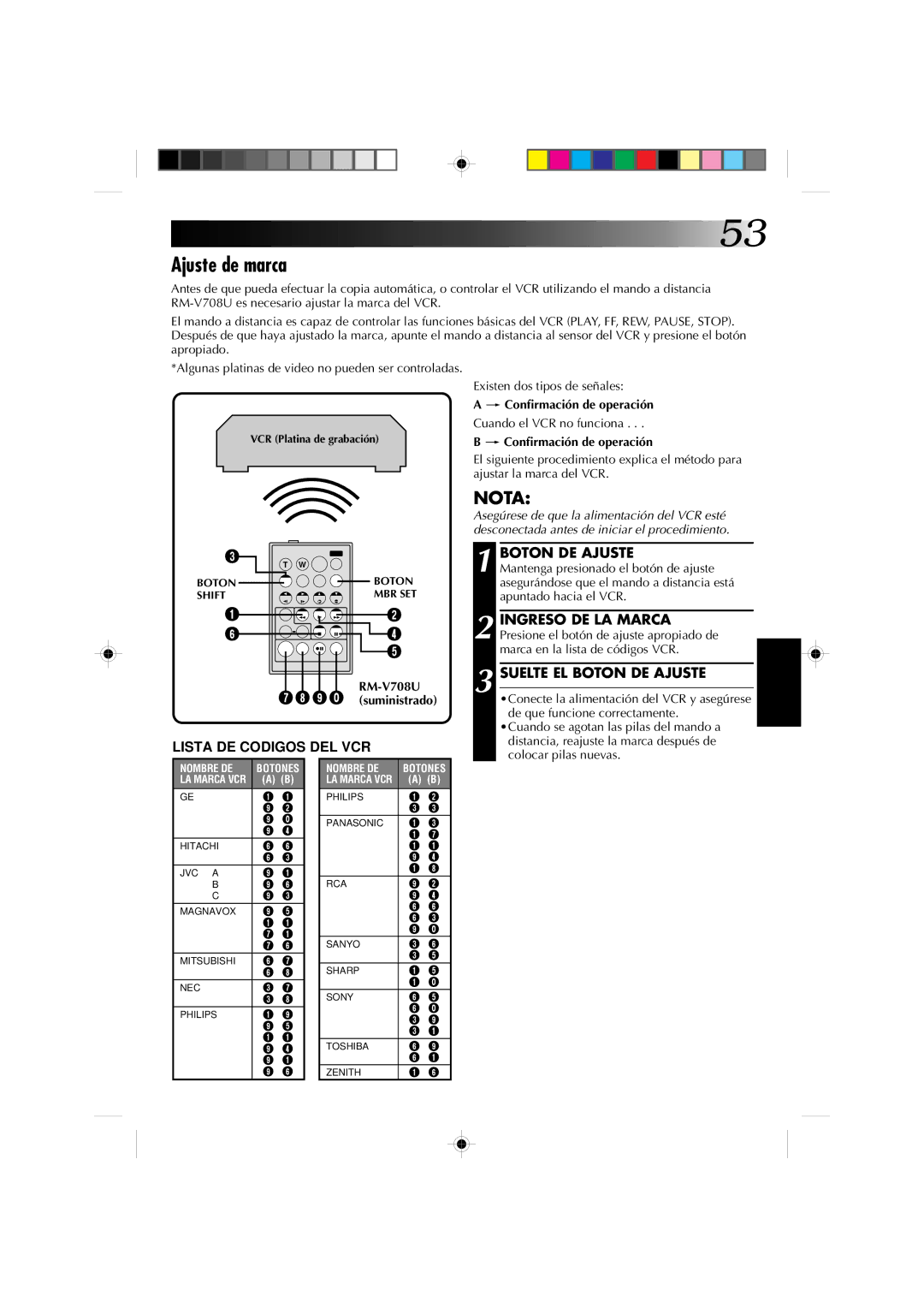 JVC GR-DV1 manual Ajuste de marca, Suelte EL Boton DE Ajuste 