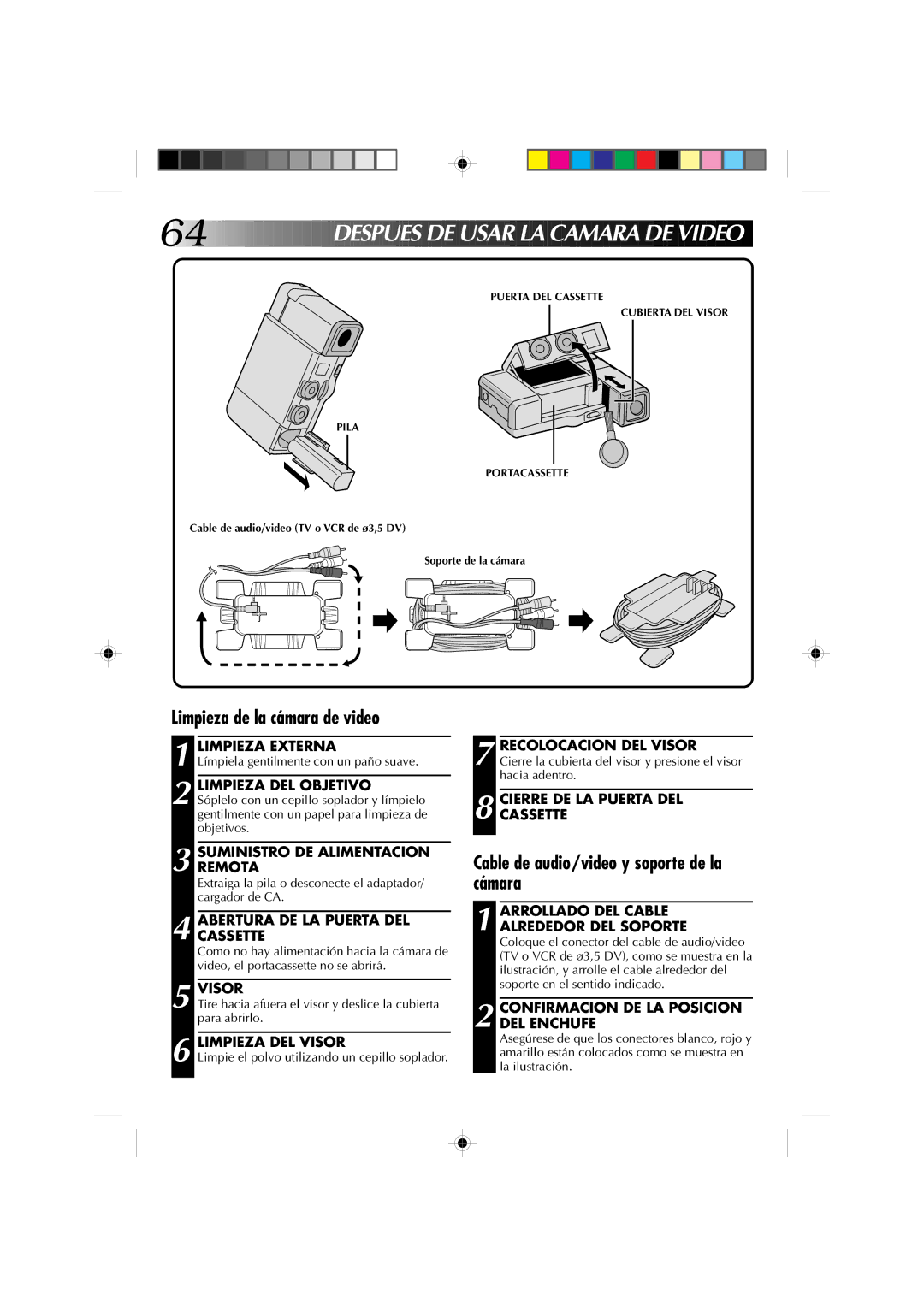 JVC GR-DV1 manual Desp UE S DE USA R LA Camara DE Video, Limpieza de la cámara de video 