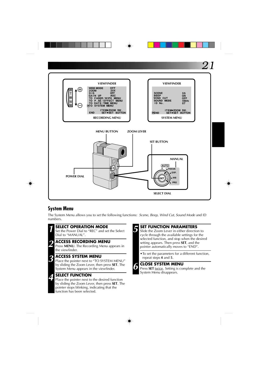 JVC GR-DV1 manual Access System Menu, Close System Menu 