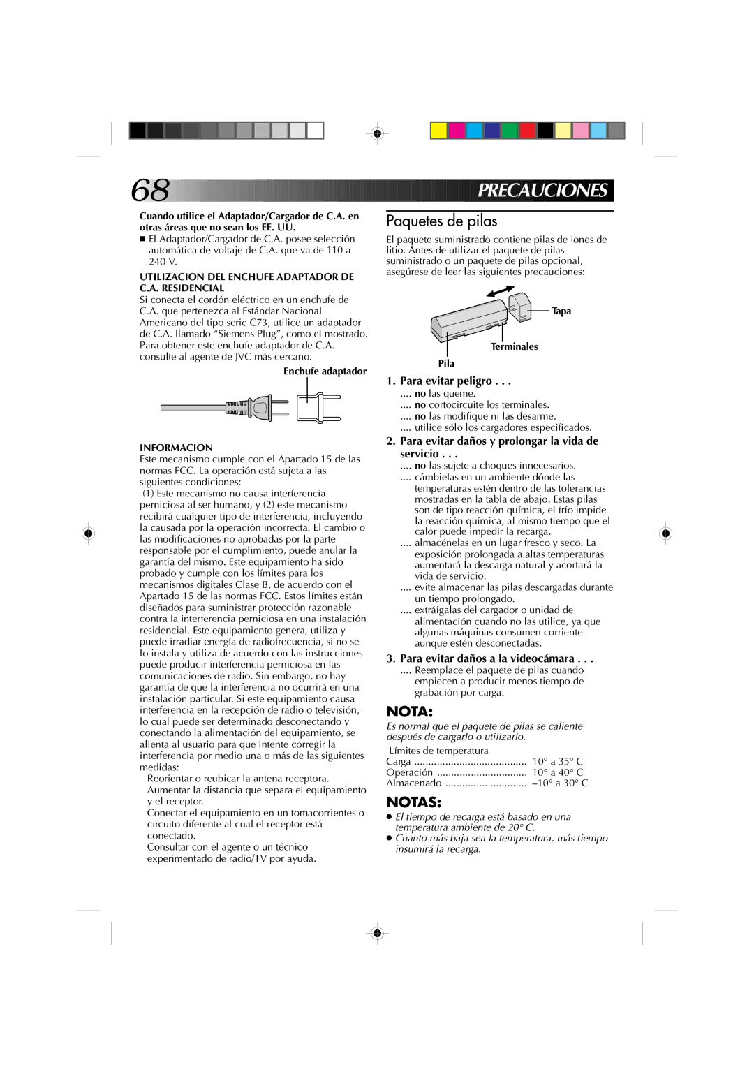 JVC GR-DV1 manual Prec Auci Ones, Para evitar peligro, Para evitar daños y prolongar la vida de servicio 