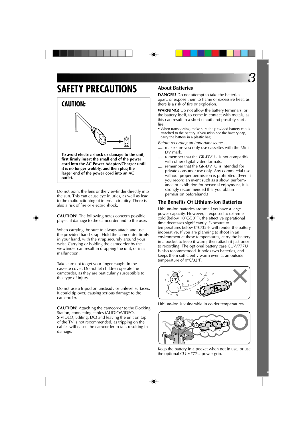 JVC GR-DV1 manual About Batteries, Benefits Of Lithium-Ion Batteries 