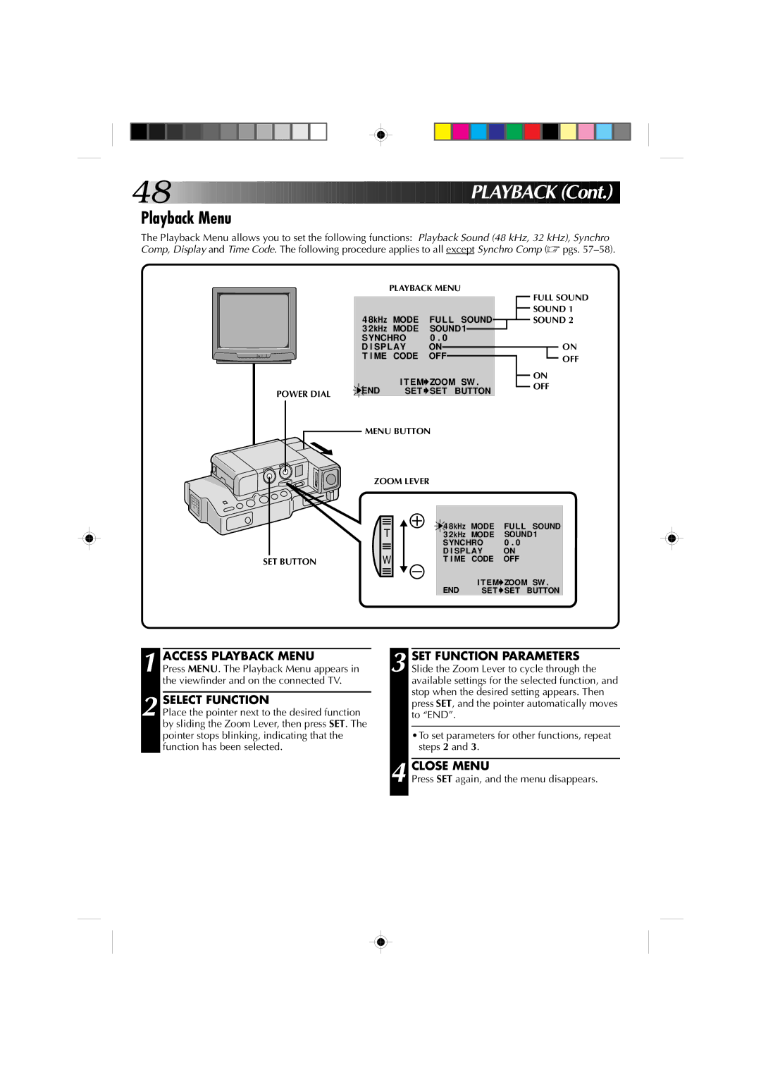 JVC GR-DV1 manual PL Ayback, Access Playback Menu, To set parameters for other functions, repeat steps 2 