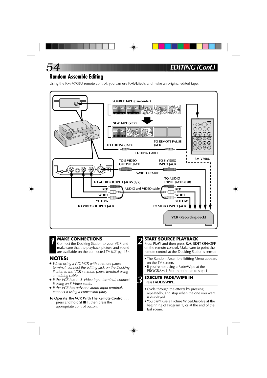 JVC GR-DV1 manual EDI Ting, Random Assemble Editing, Start Source Playback, Execute FADE/WIPE, Press FADER/WIPE 