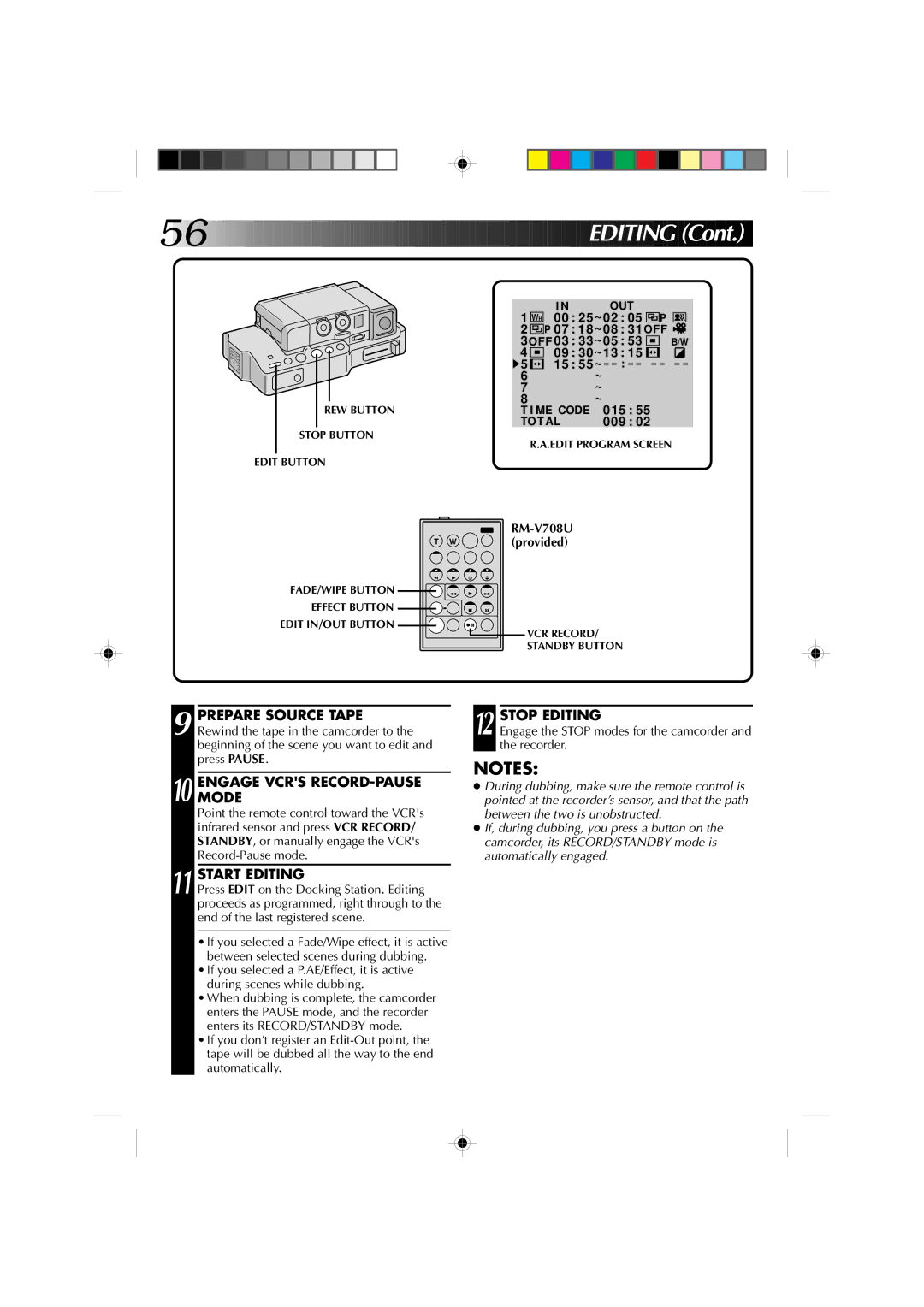 JVC GR-DV1 manual Engagemode Vcrs RECORD-PAUSE, Start Editing, Stop Editing 