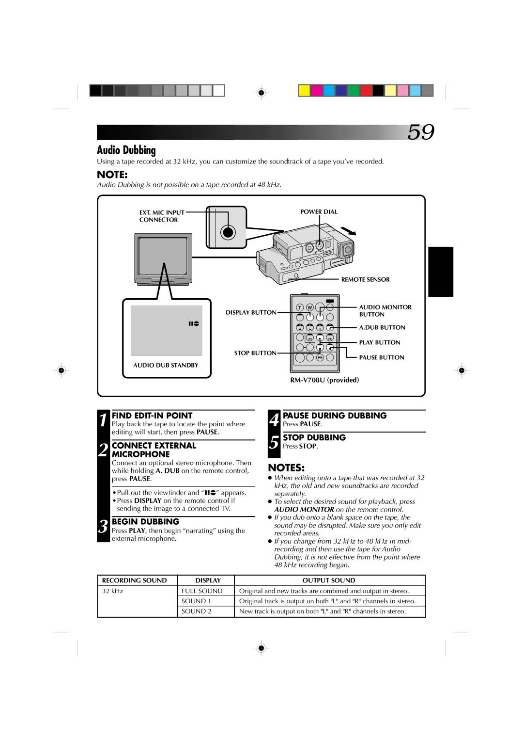 JVC GR-DV1 manual Audio Dubbing 