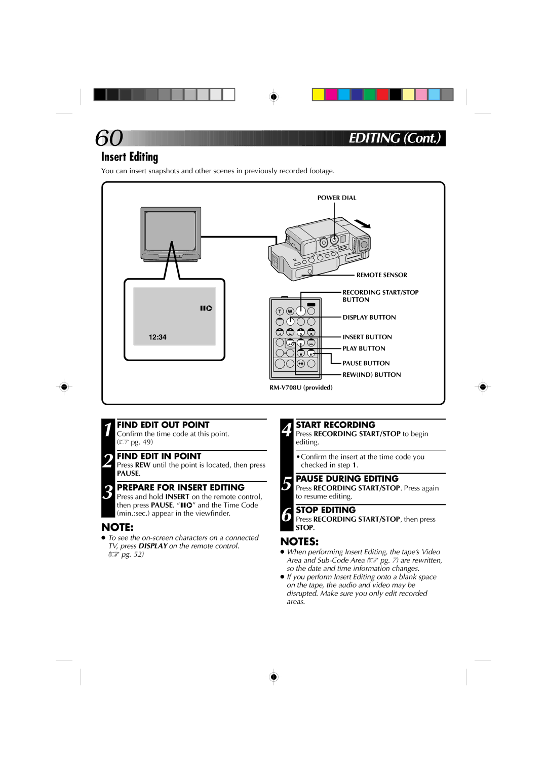 JVC GR-DV1 manual Insert Editing, Find Edit in Point, Pause During Editing 