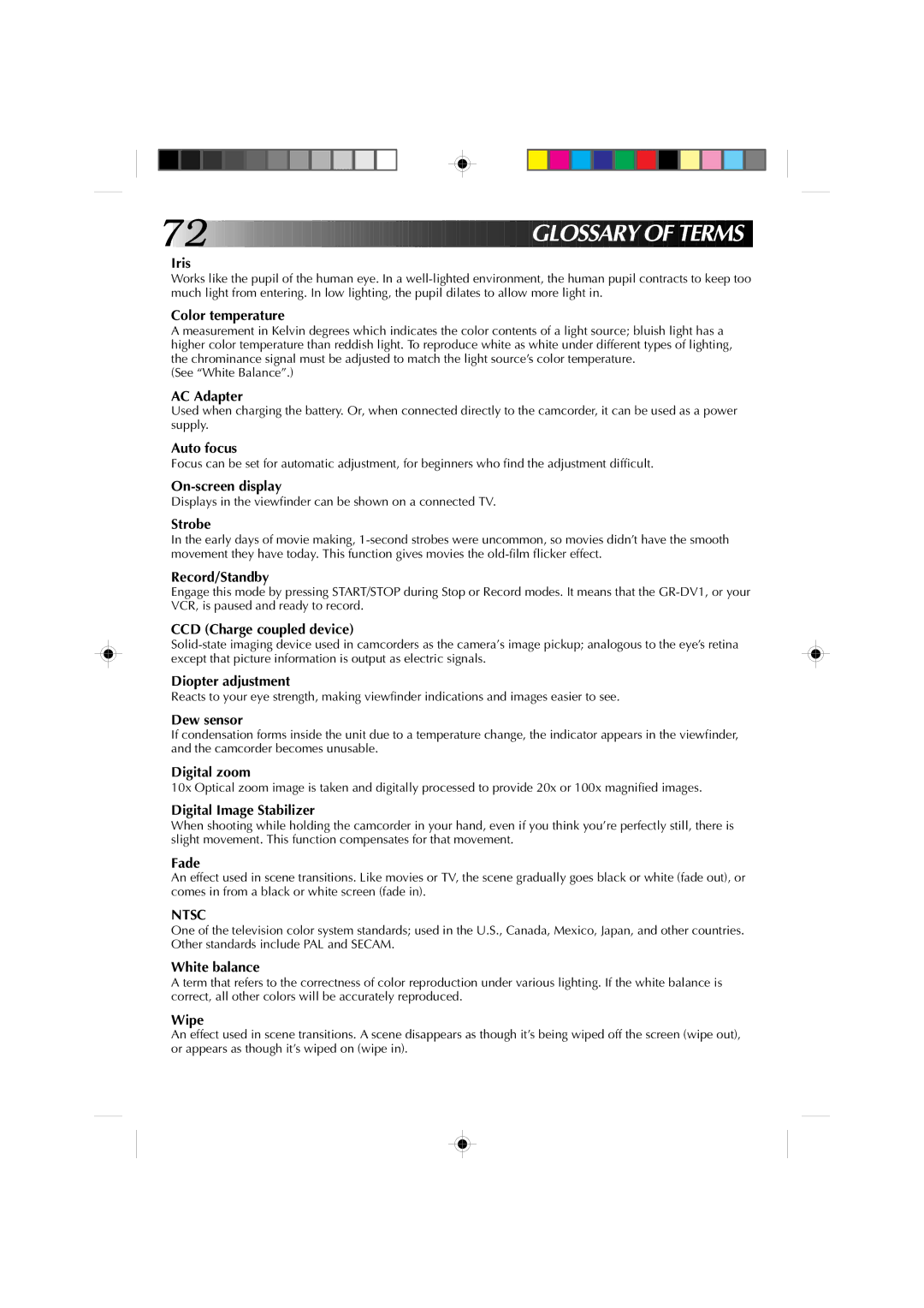 JVC GR-DV1 manual Glossary of Terms, Ntsc 