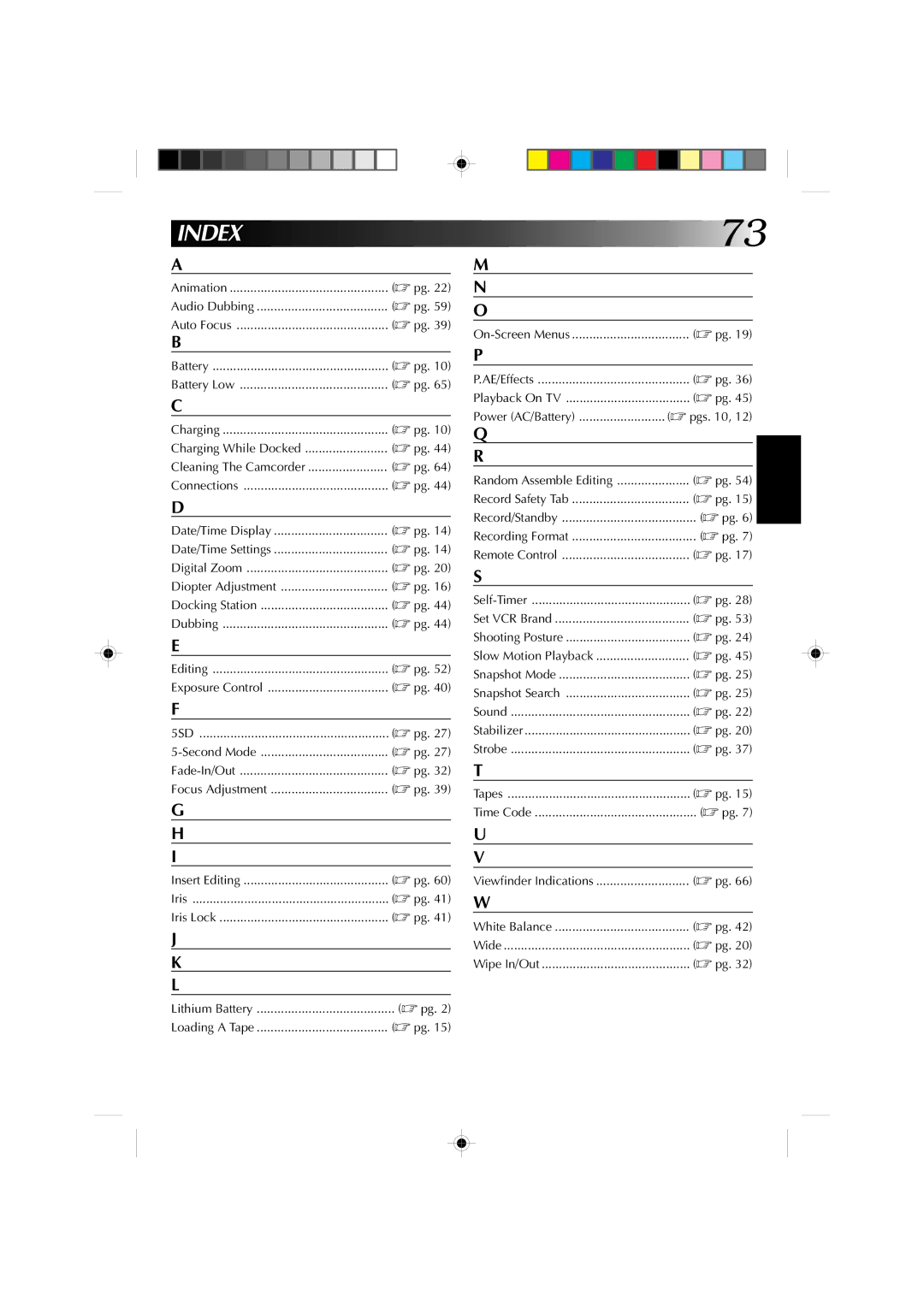 JVC GR-DV1 manual Index 