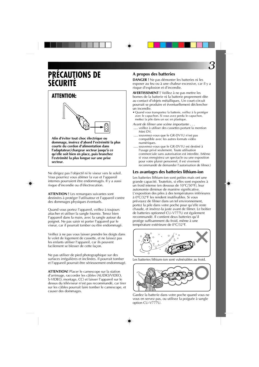 JVC GR-DV1 manual Propos des batteries, Les avantages des batteries lithium-ion 