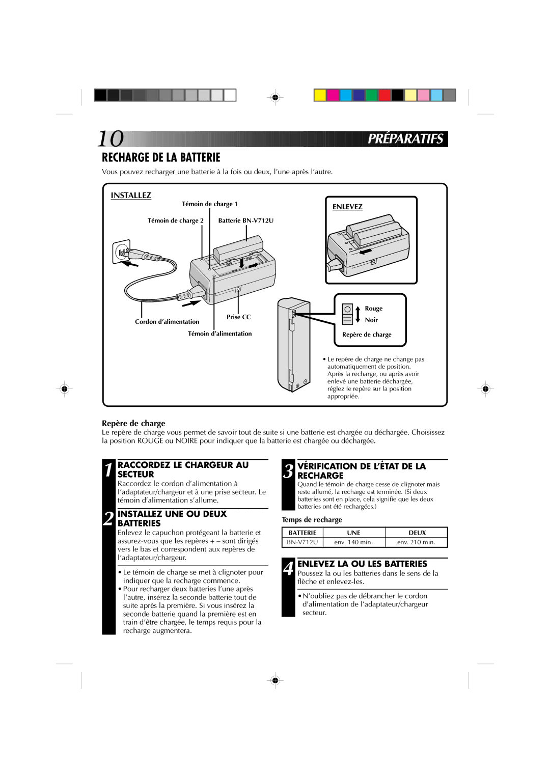 JVC GR-DV1 manual Réparatifs, Raccordezsecteur LE Chargeur AU, Installezbatteries UNE OU Deux 