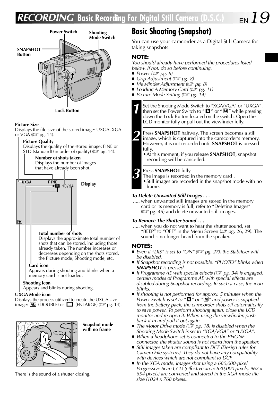 JVC GR-DV1800 specifications Basic Shooting Snapshot 