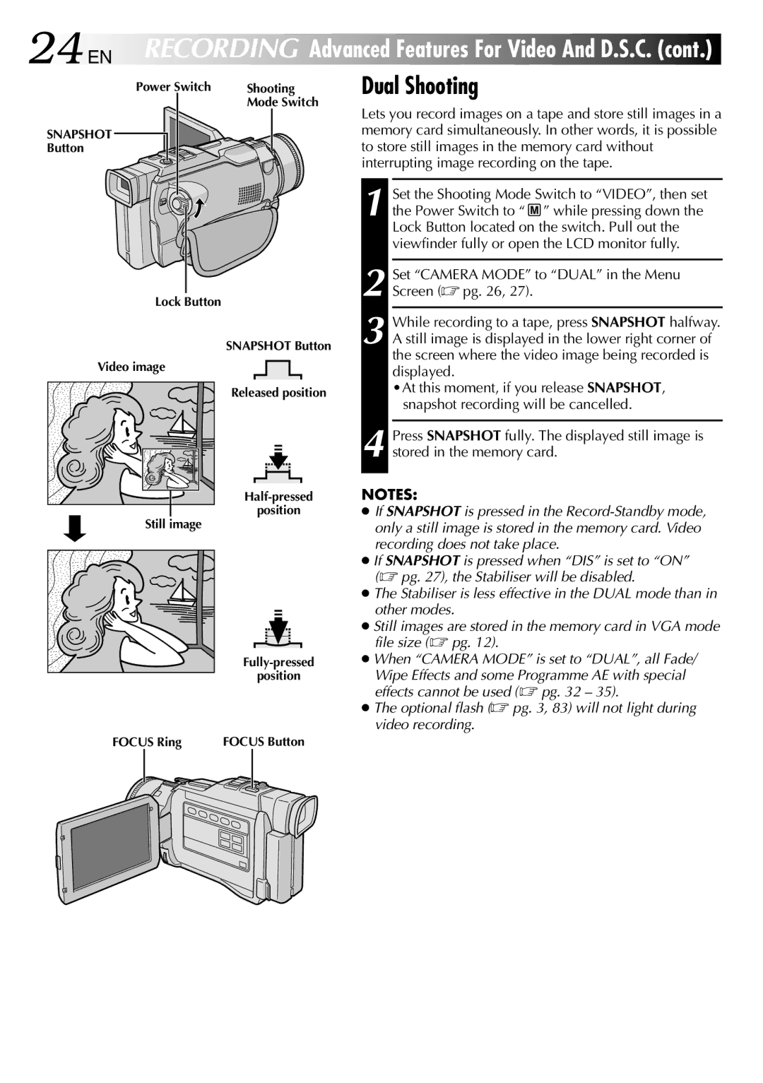 JVC GR-DV1800 specifications Dual Shooting, EN Recording Advanced Features For Video And D.S.C 