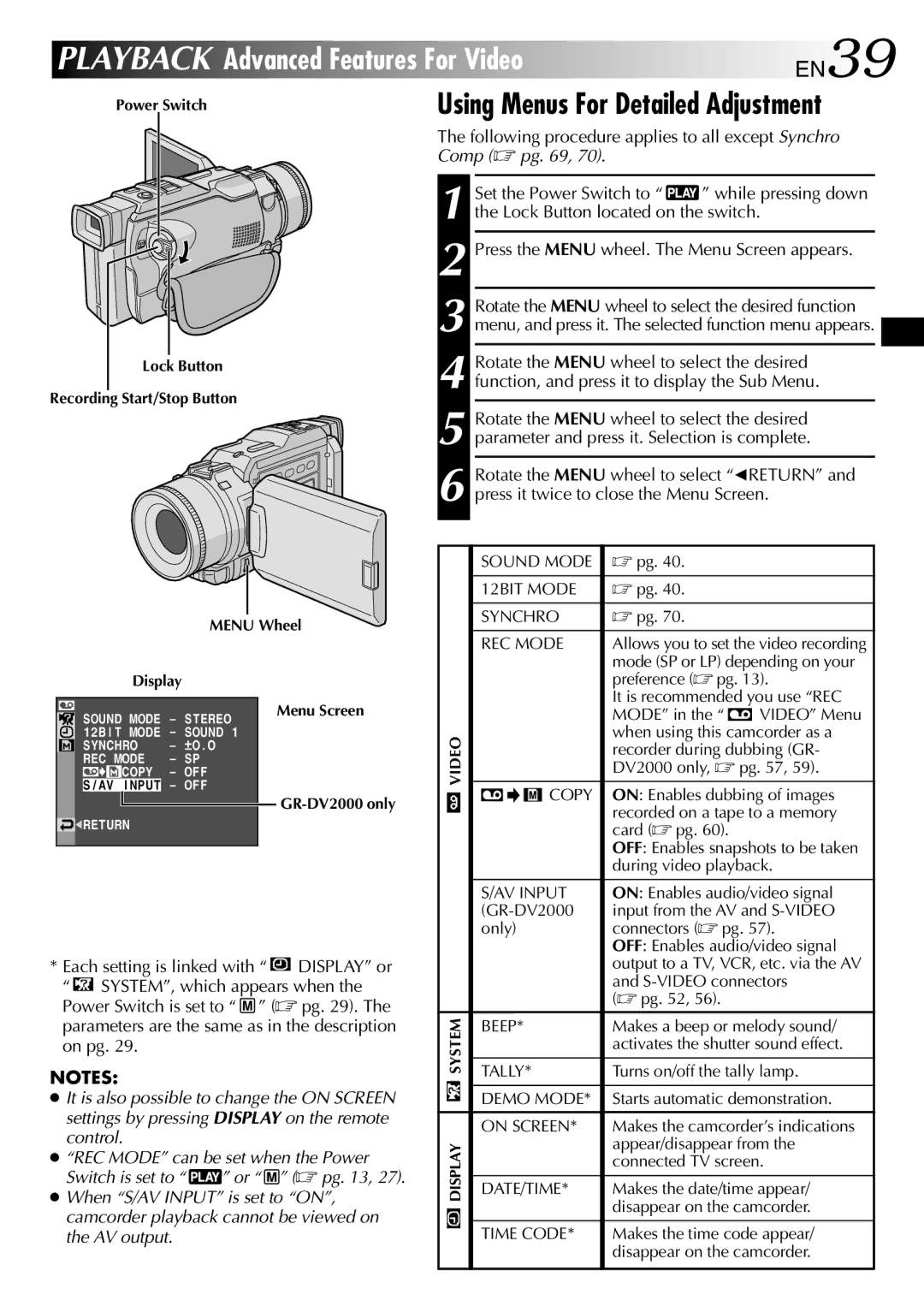 JVC GR-DV1800 specifications Playback Advanced Features For Video 