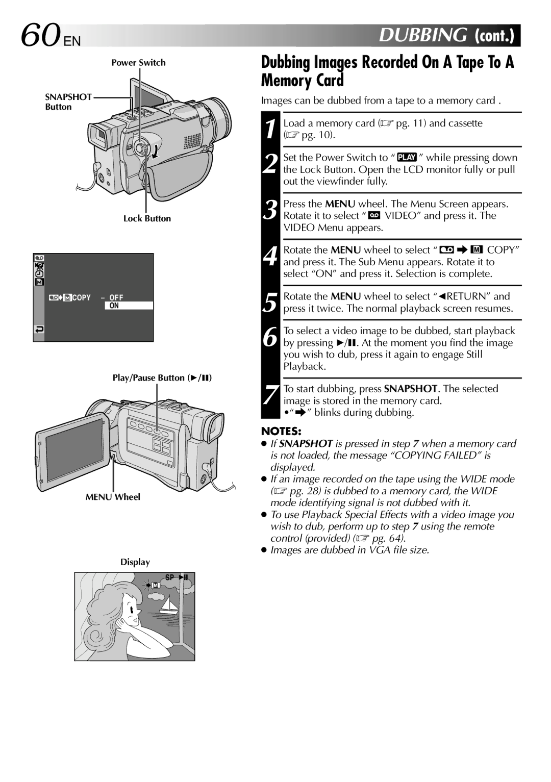 JVC GR-DV1800 specifications 60 EN, Dubbing Images Recorded On a Tape To a Memory Card 