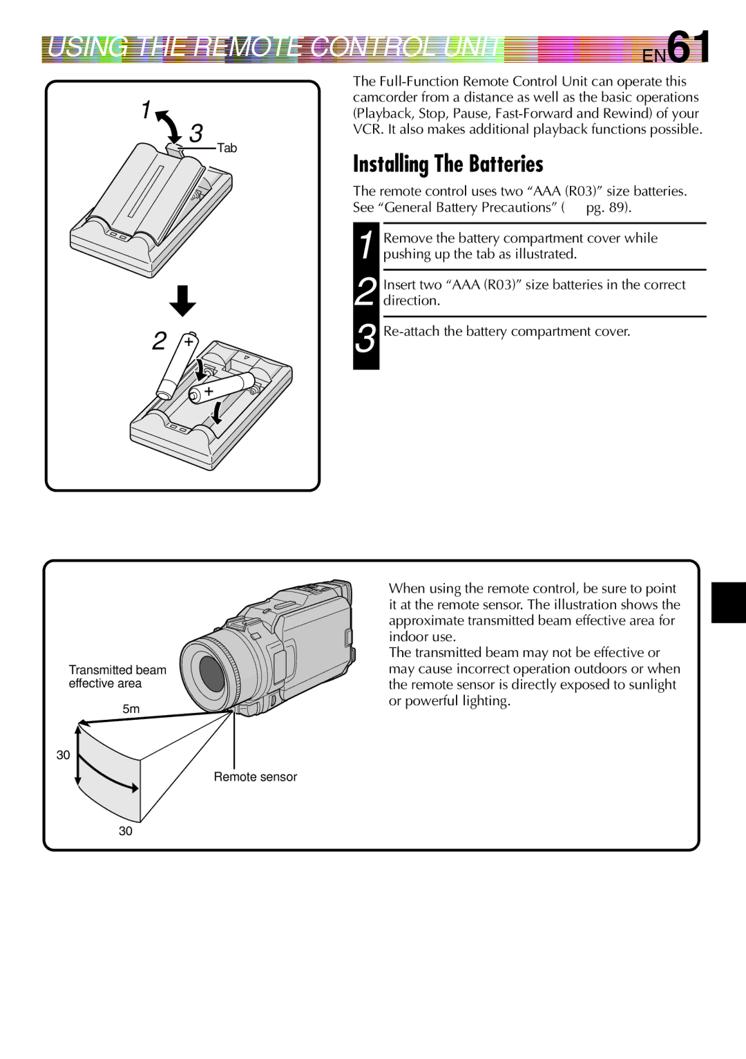 JVC GR-DV1800 specifications Installing The Batteries, EN61 