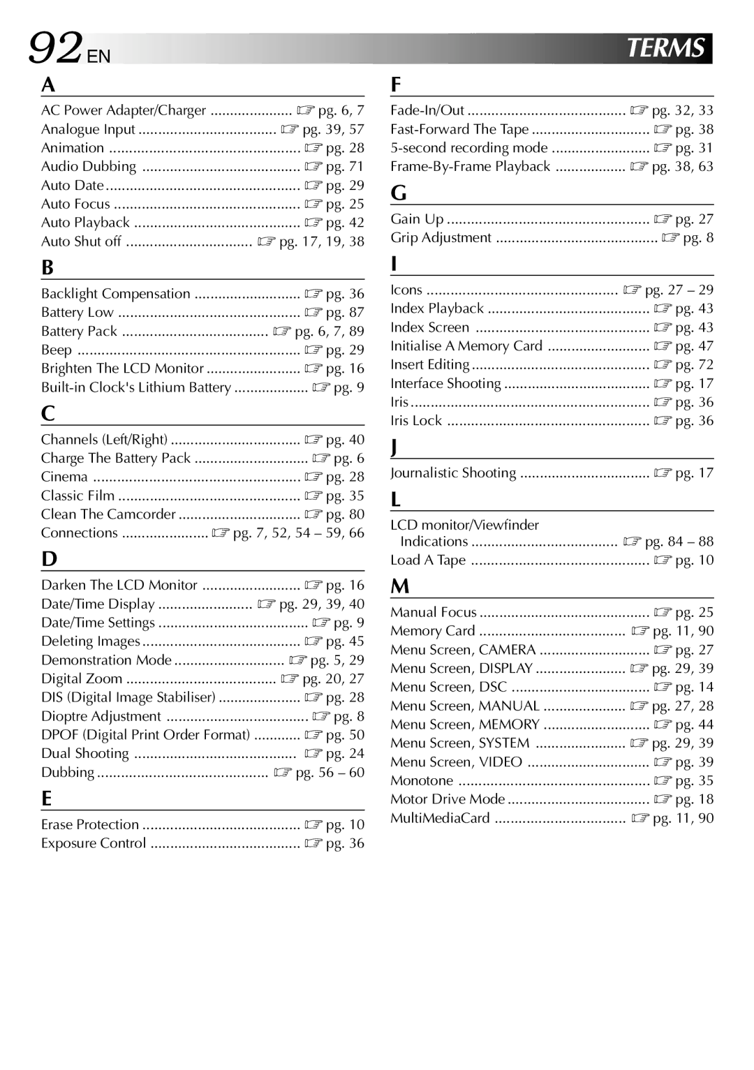 JVC GR-DV1800 specifications 92 EN 