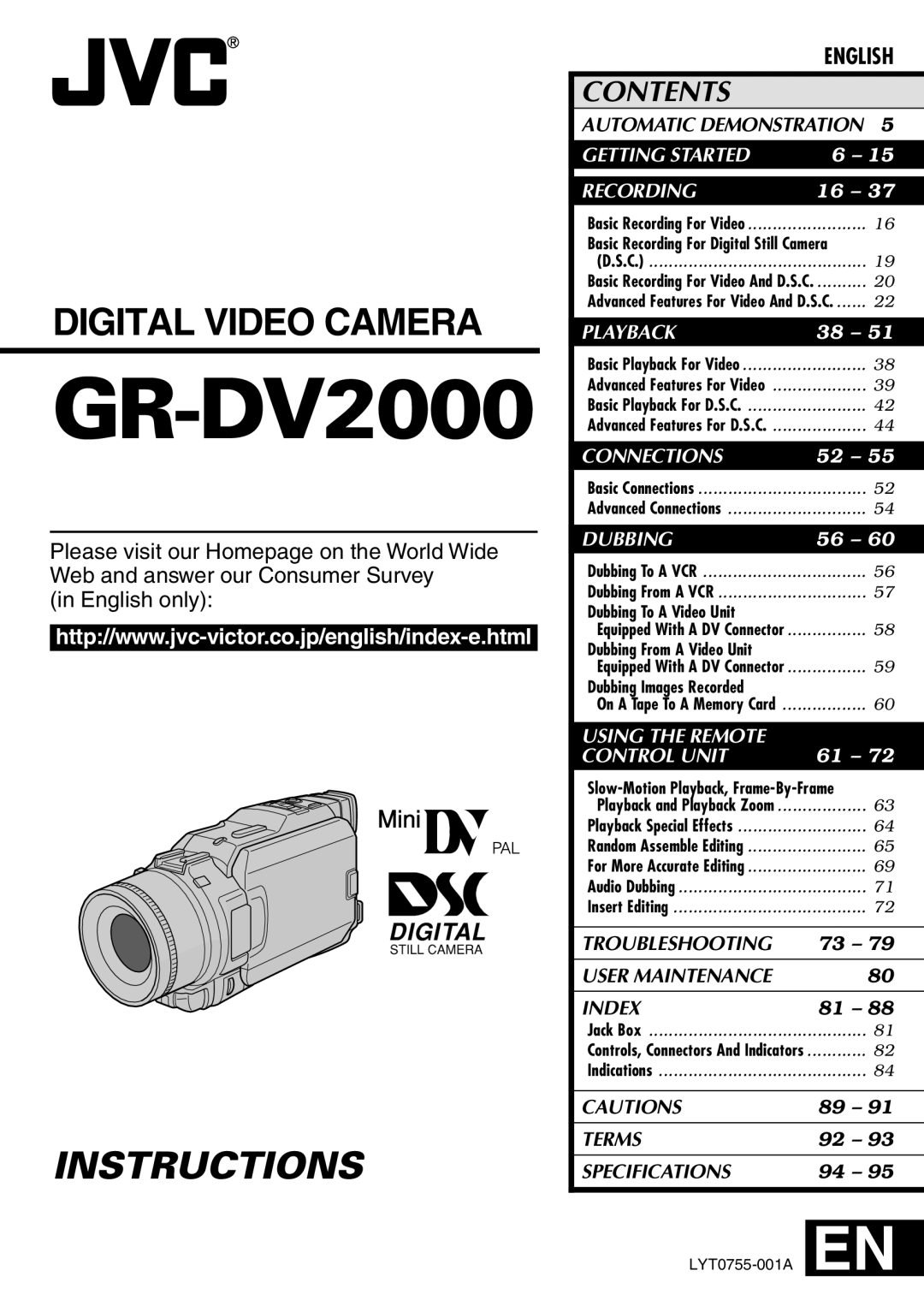 JVC GR-DV2000 specifications 