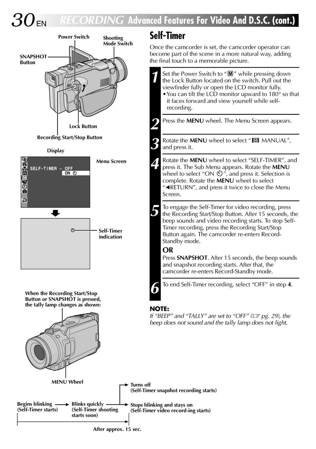 JVC GR-DV2000 specifications Self-Timer 