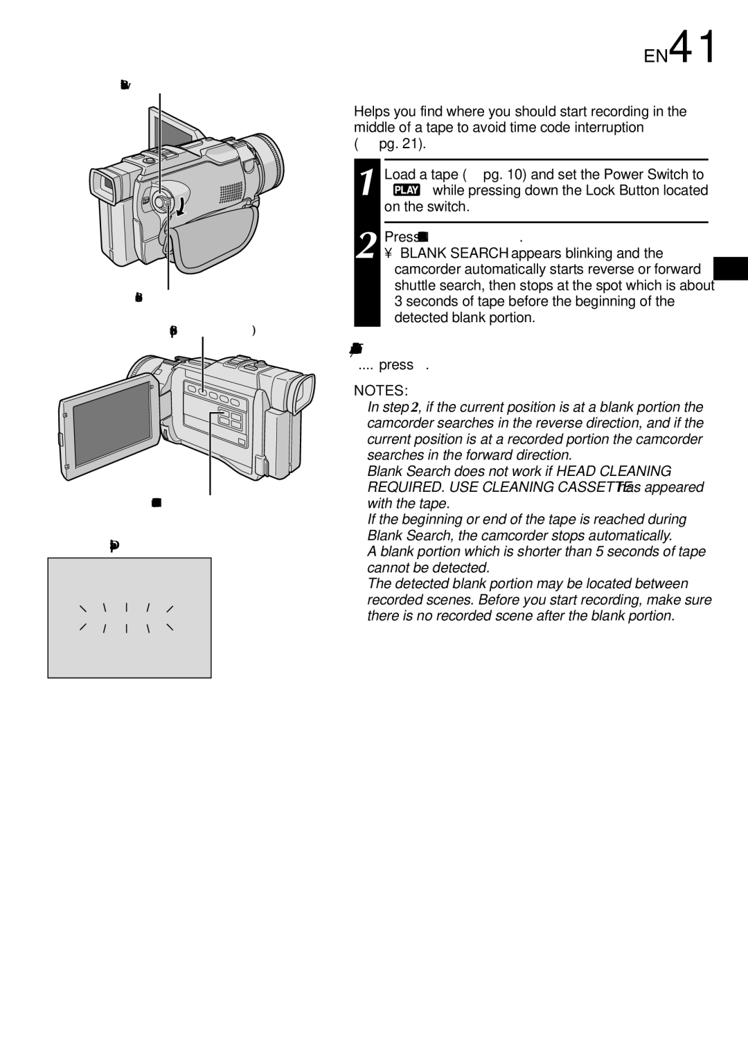 JVC GR-DV2000 specifications EN41, Press Blank Search, To cancel Blank Search midway 