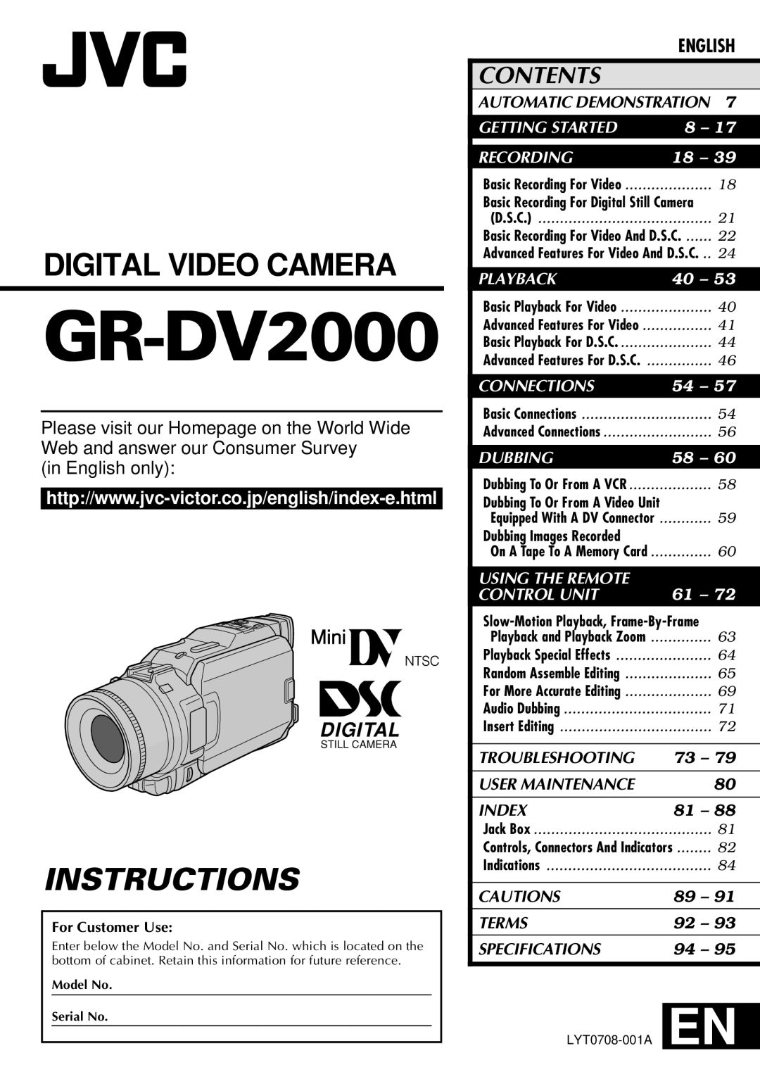 JVC GR-DV2000 specifications 