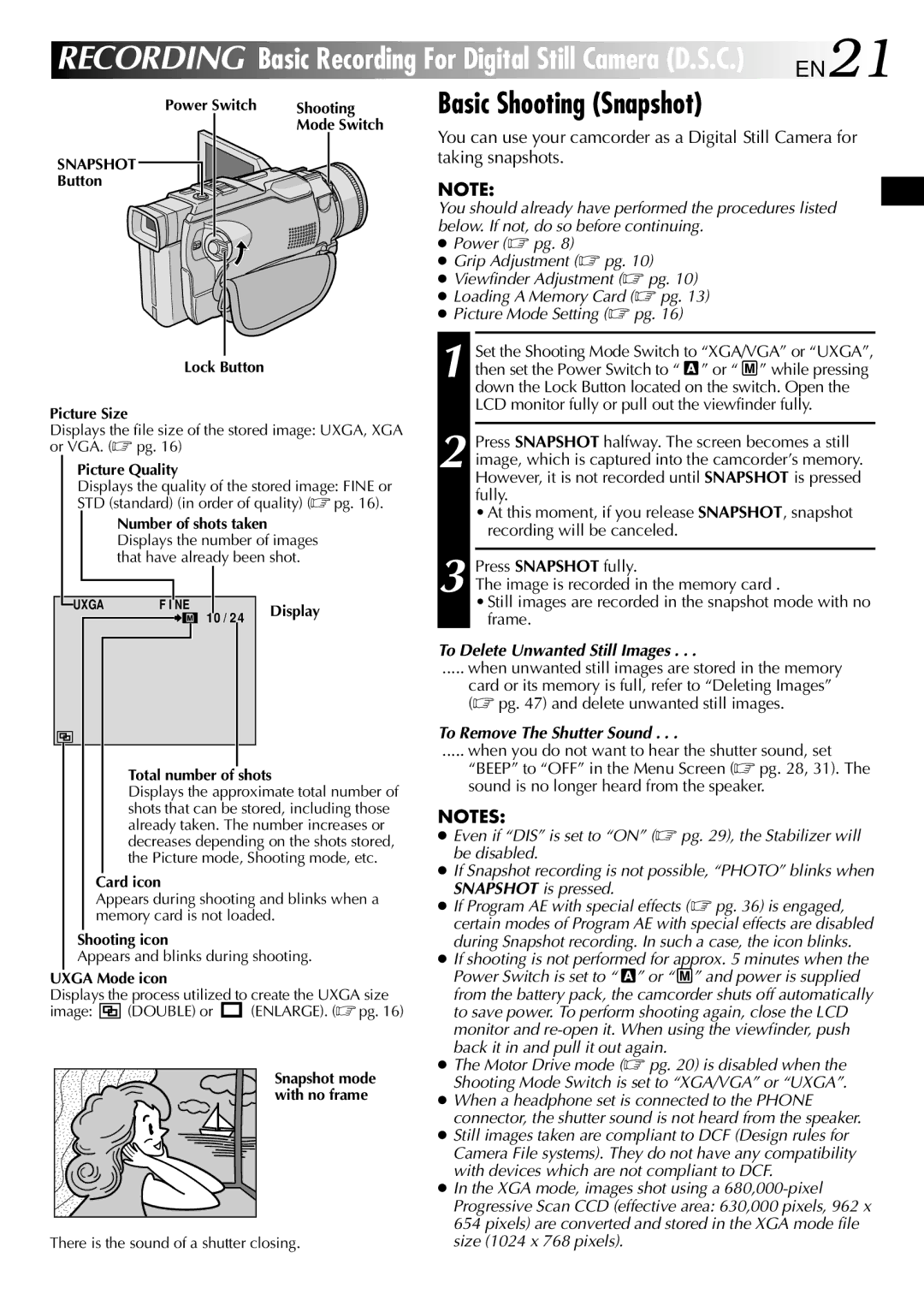 JVC GR-DV2000 specifications Basic Shooting Snapshot 