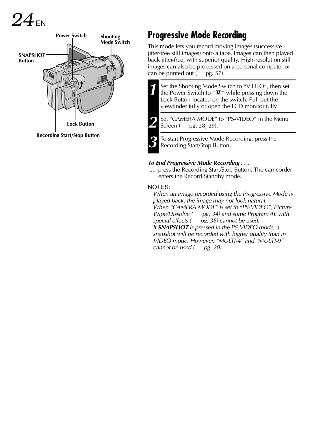 JVC GR-DV2000 specifications To End Progressive Mode Recording 