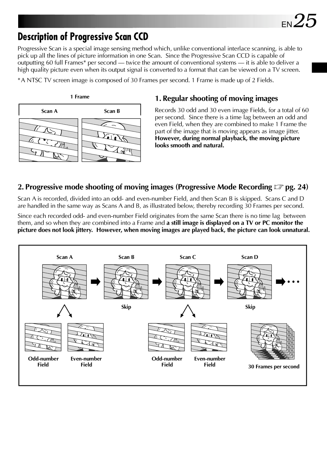 JVC GR-DV2000 specifications Description of Progressive Scan CCD, EN25, Regular shooting of moving images 