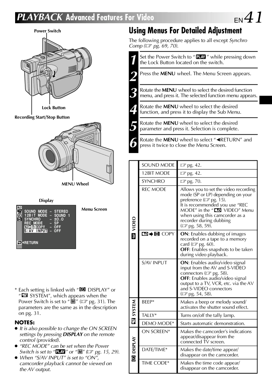 JVC GR-DV2000 specifications Playback Advanced Features For Video 