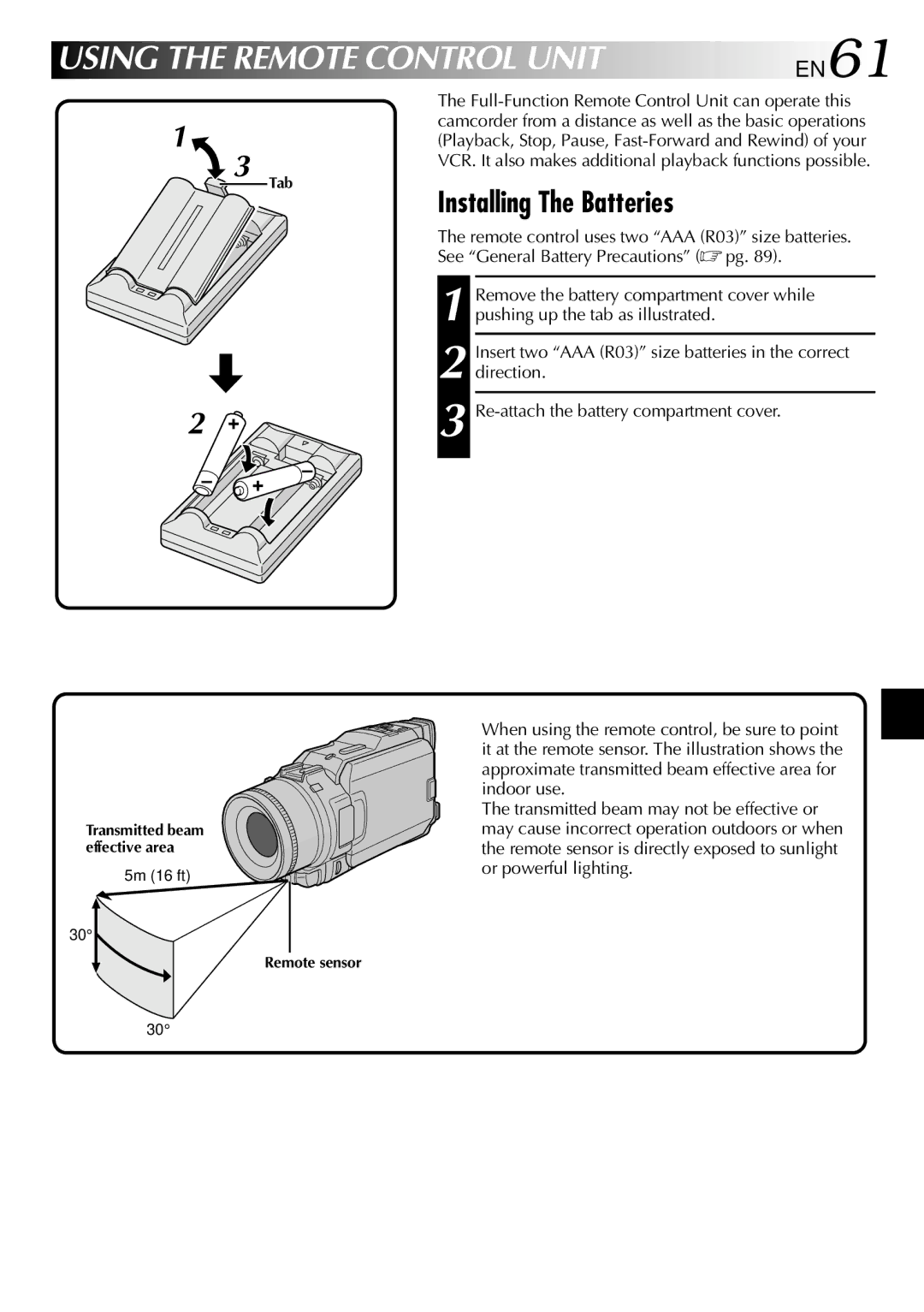 JVC GR-DV2000 specifications Installing The Batteries, EN61 