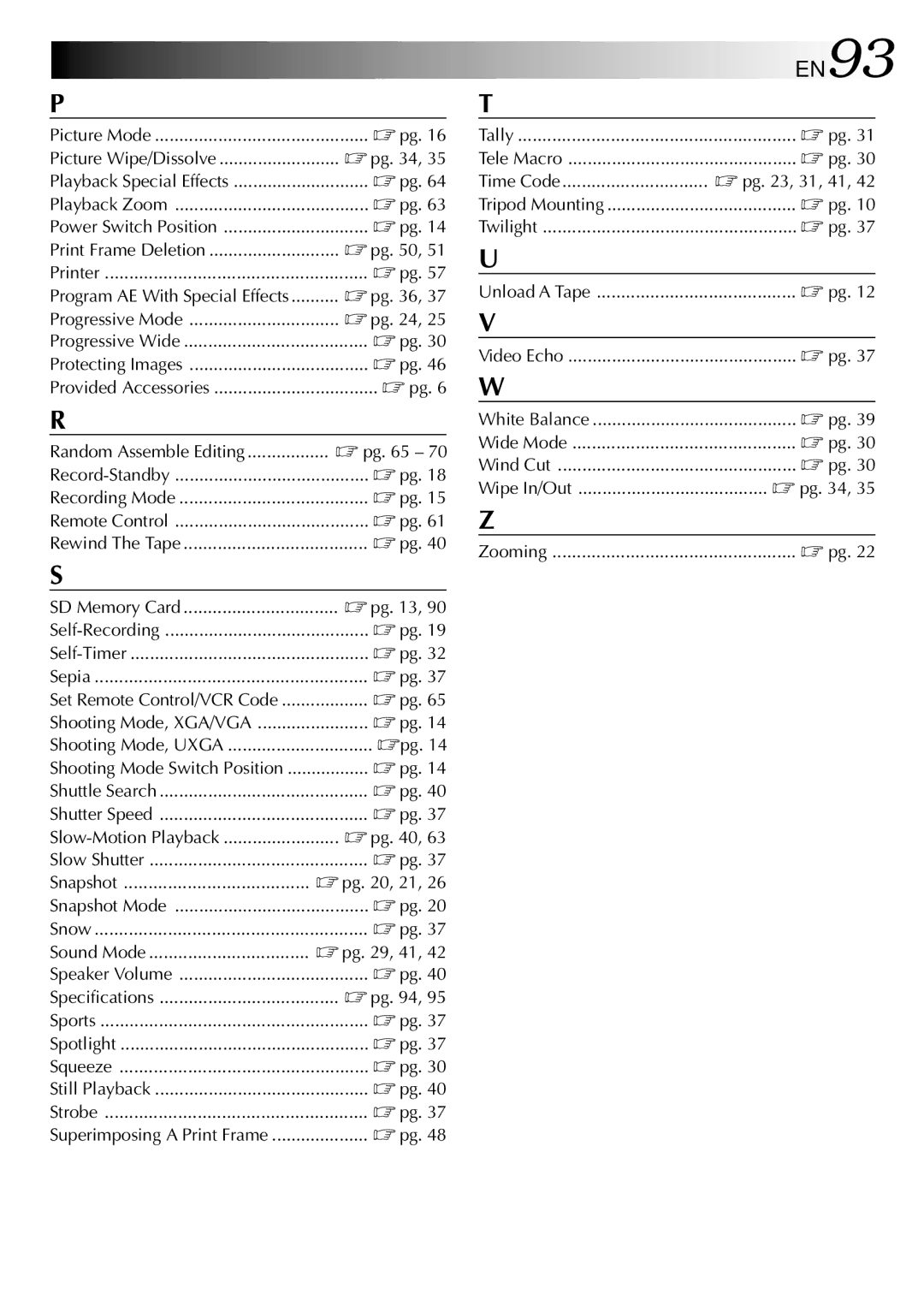 JVC GR-DV2000 specifications EN93, Print Frame Deletion  pg 