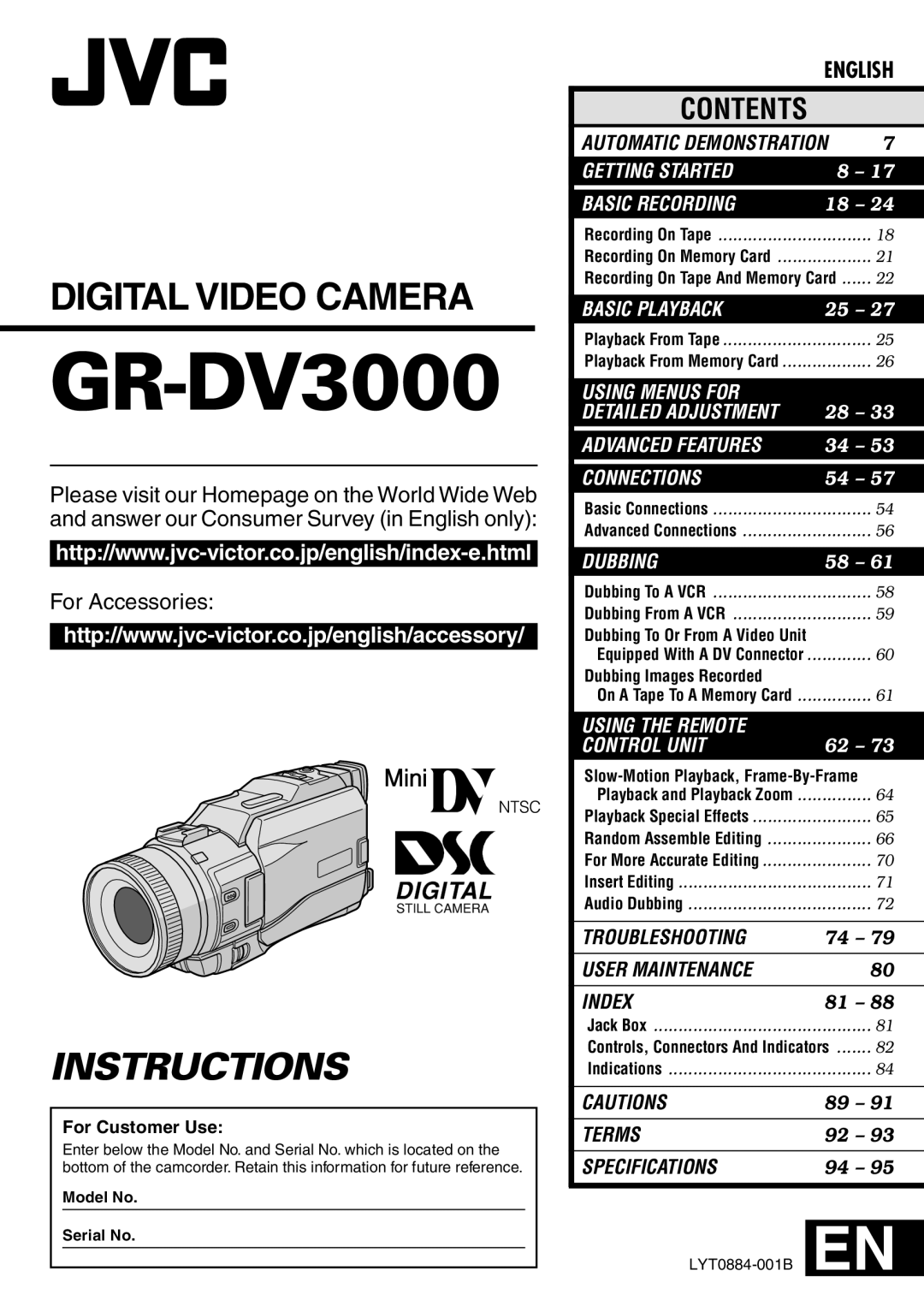 JVC GR-DV3000 specifications 