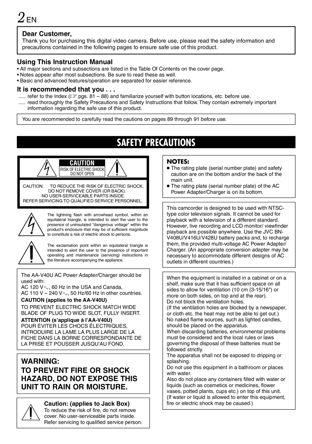 JVC GR-DV3000 specifications Dear Customer, It is recommended that you 