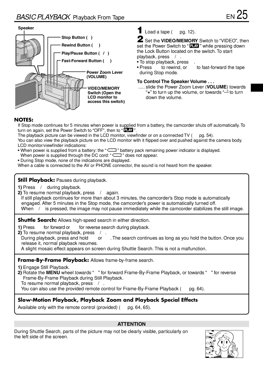 JVC GR-DV3000 specifications Basic Playback Playback From Tape, To Control The Speaker Volume 