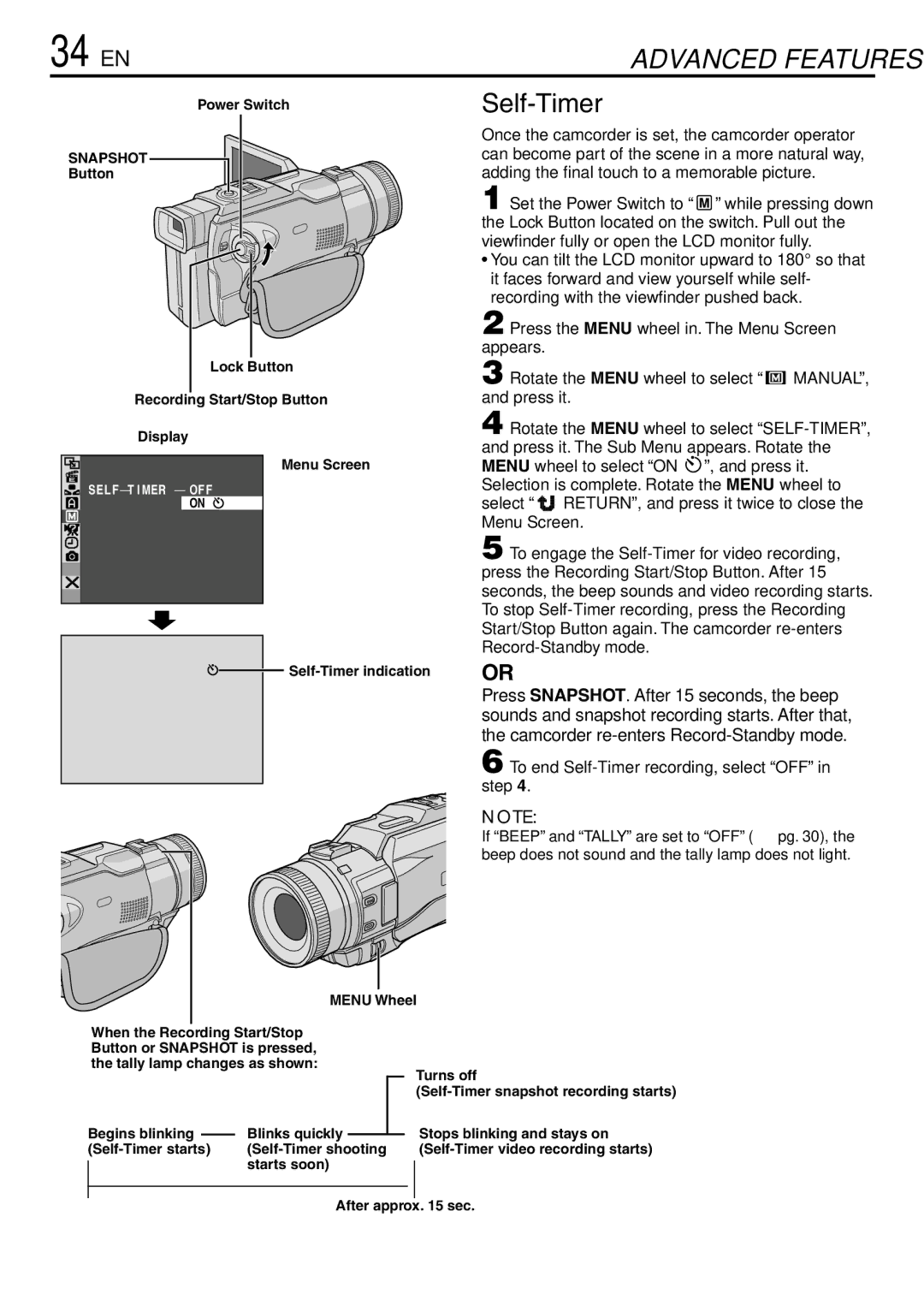 JVC GR-DV3000 specifications 34 EN, Self-Timer 