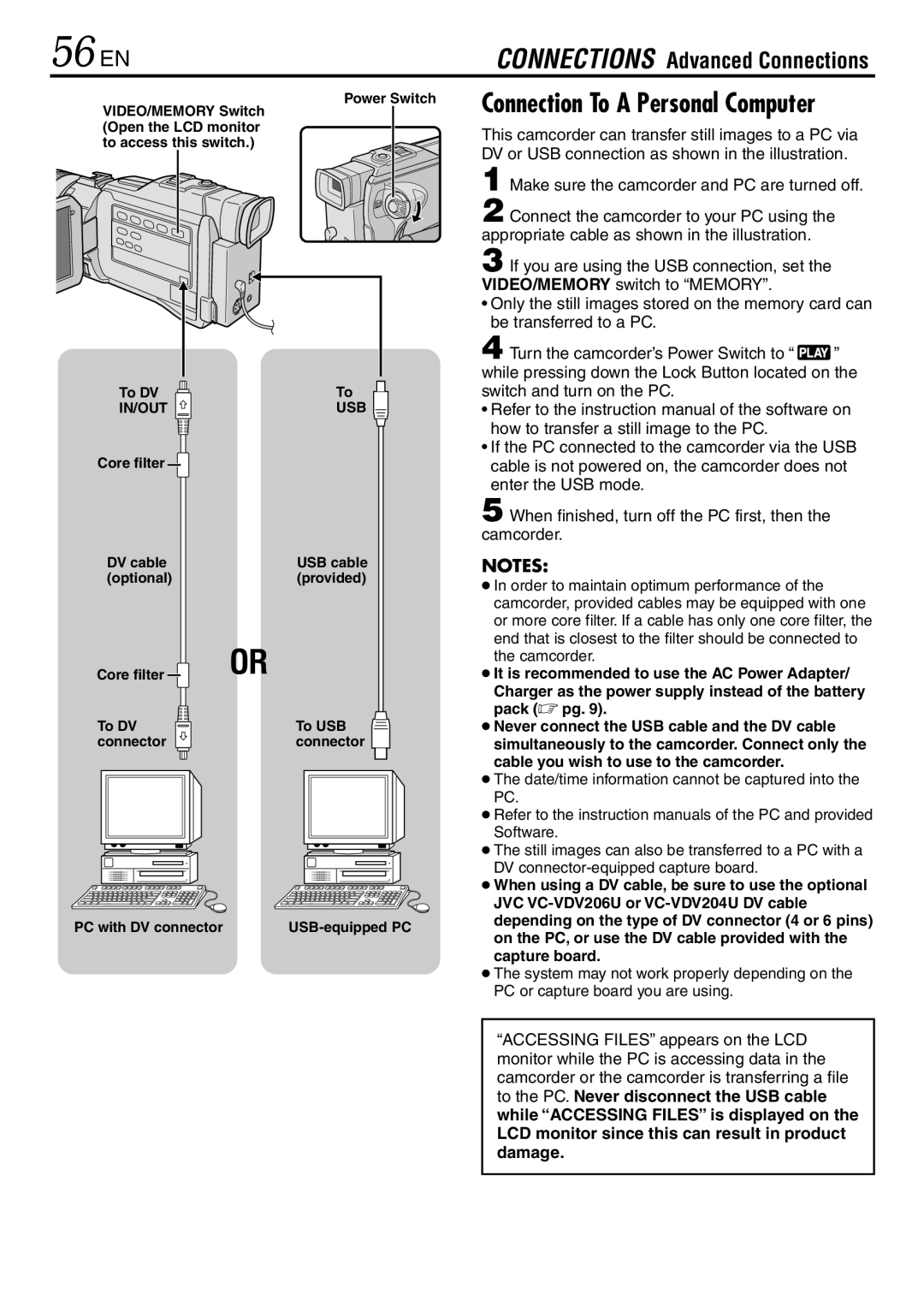 JVC GR-DV3000 specifications 56 EN, Connections Advanced Connections 