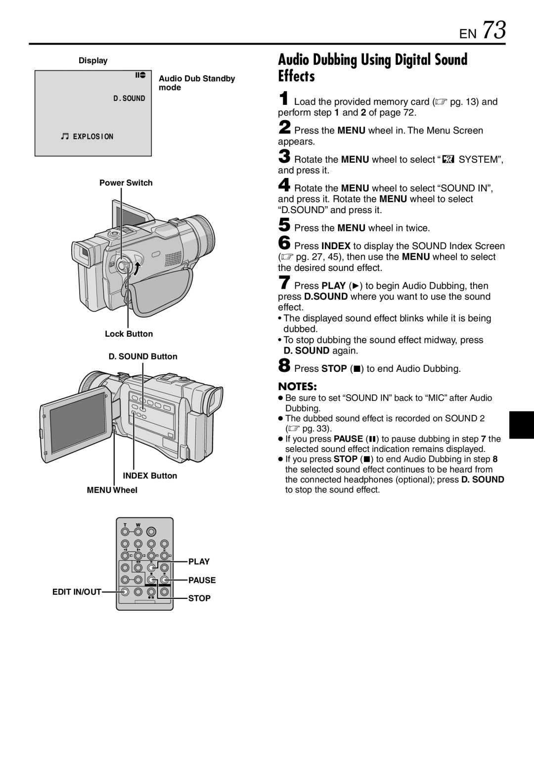 JVC GR-DV3000 specifications Audio Dubbing Using Digital Sound Effects, Display 6e Audio Dub Standby mode 