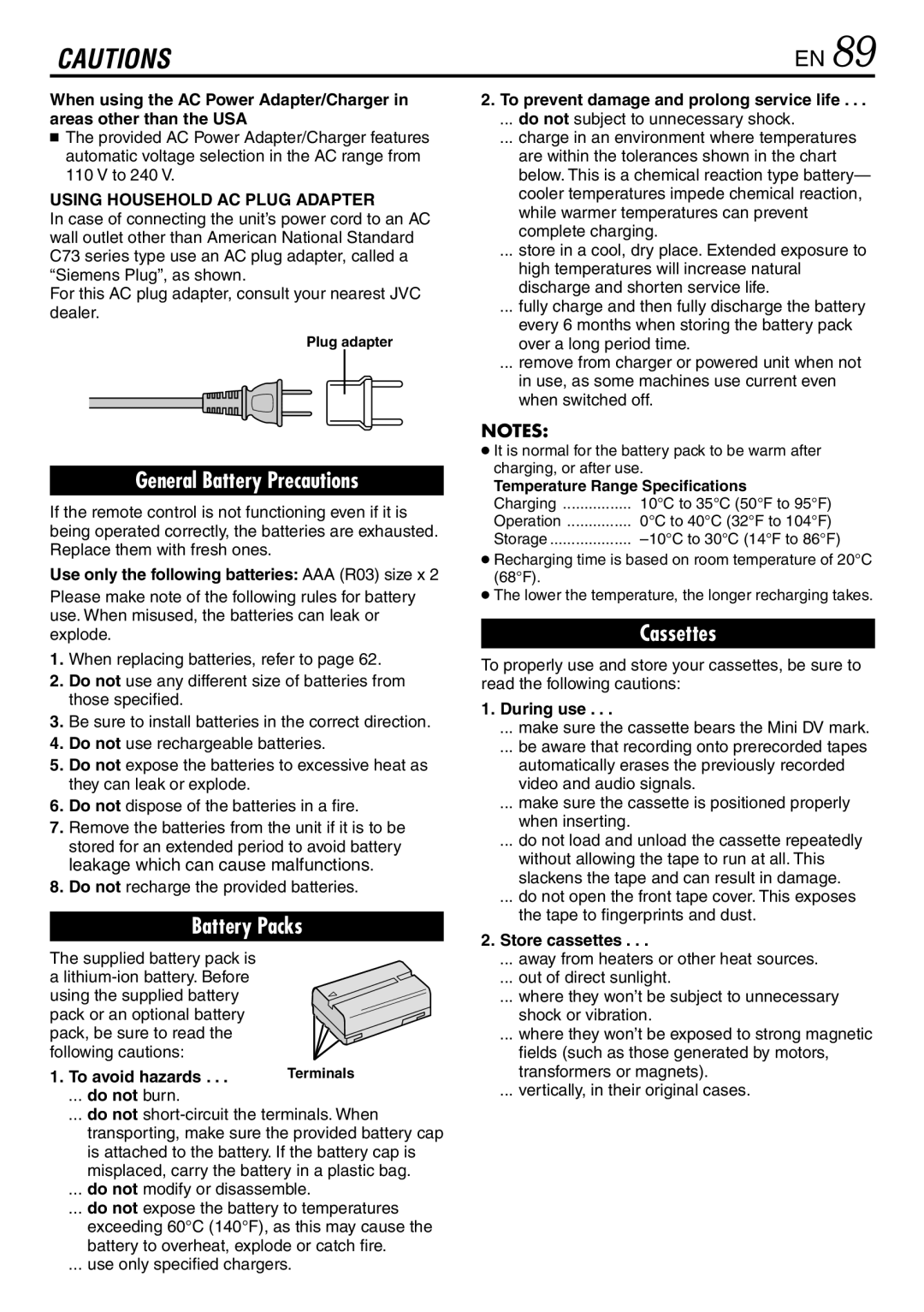 JVC GR-DV3000 specifications Using Household AC Plug Adapter 