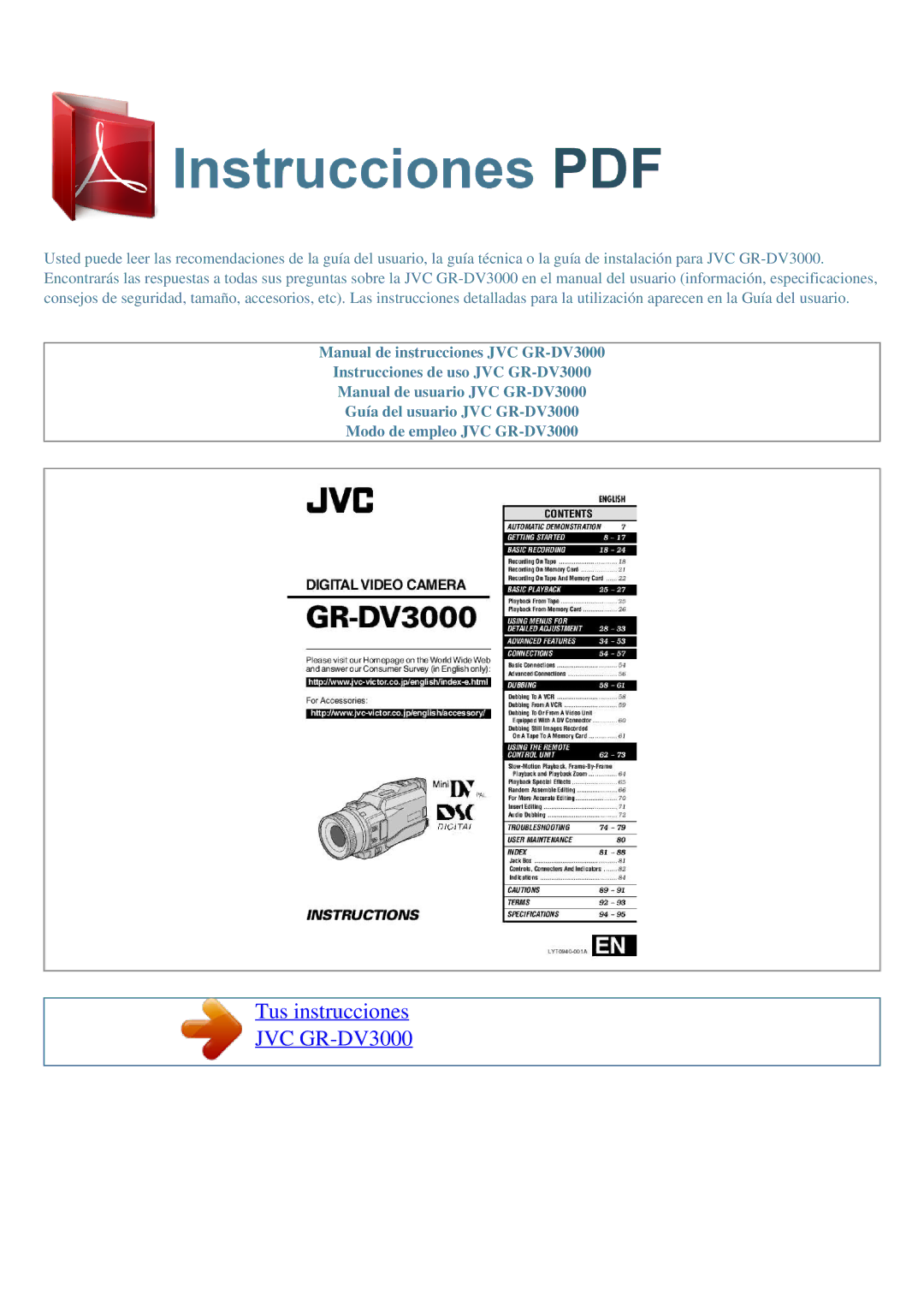 JVC manual JVC GR-DV3000 