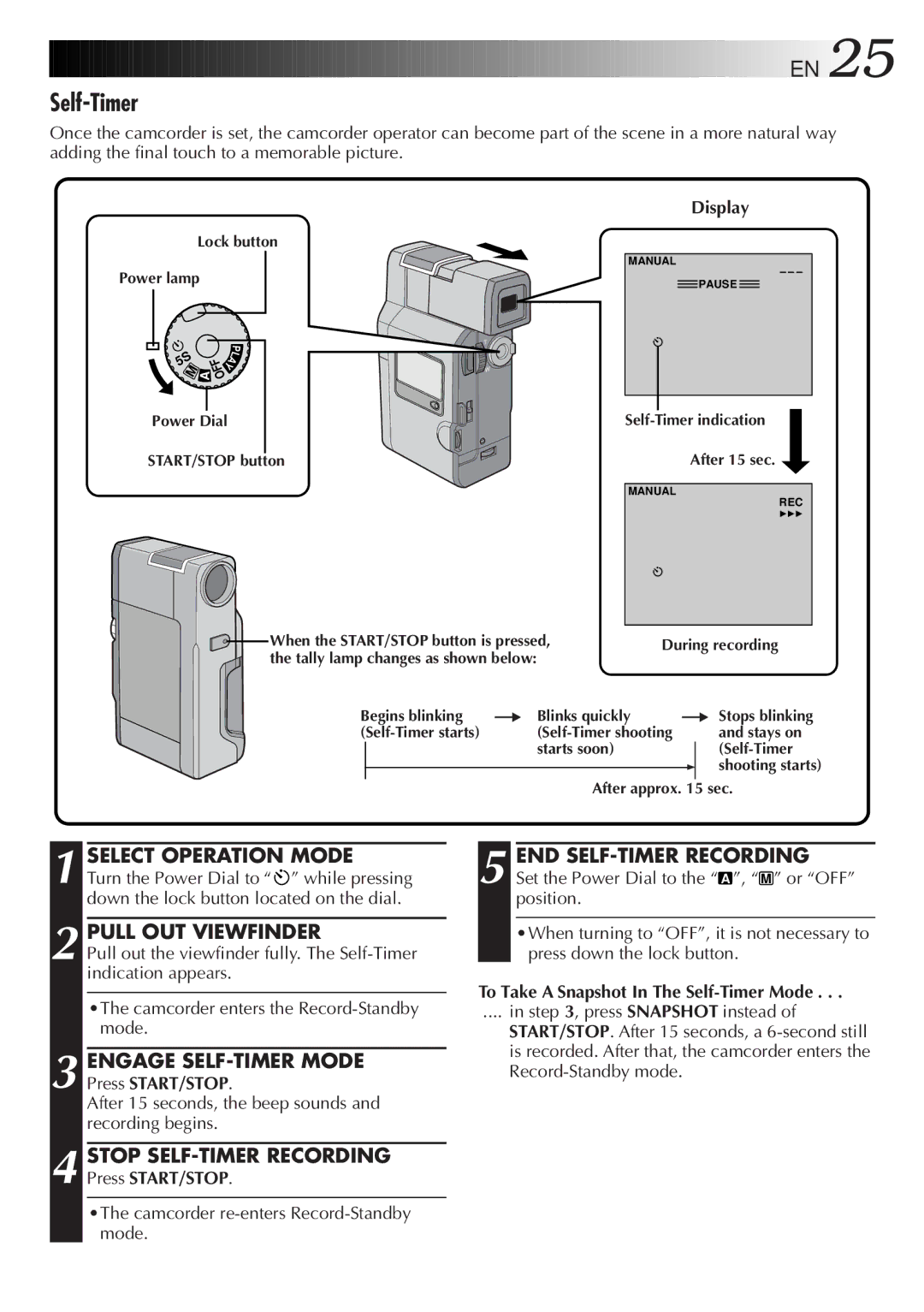 JVC GR-DV33 manual Self-Timer, Engage SELF-TIMER Mode, Stop SELF-TIMER Recording, END SELF-TIMER Recording 