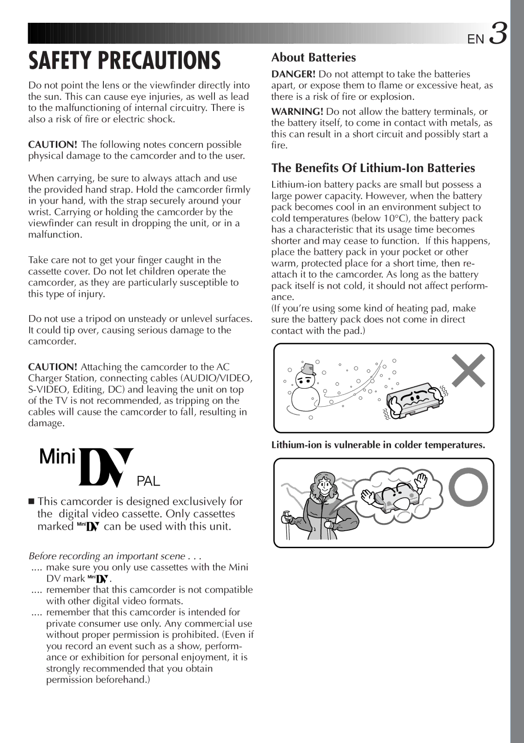 JVC GR-DV33 manual Safety Precautions 