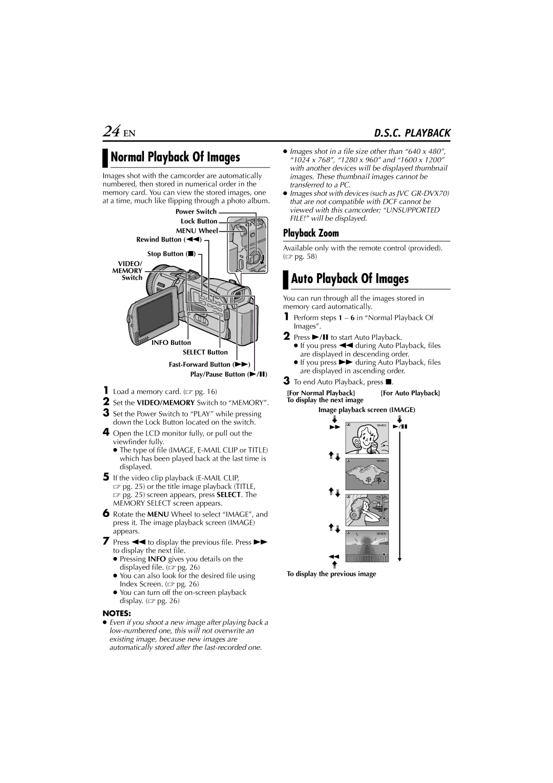 JVC GR-DV4000, GR-DV5000 instruction manual 24 EN, Auto Playback Of Images 