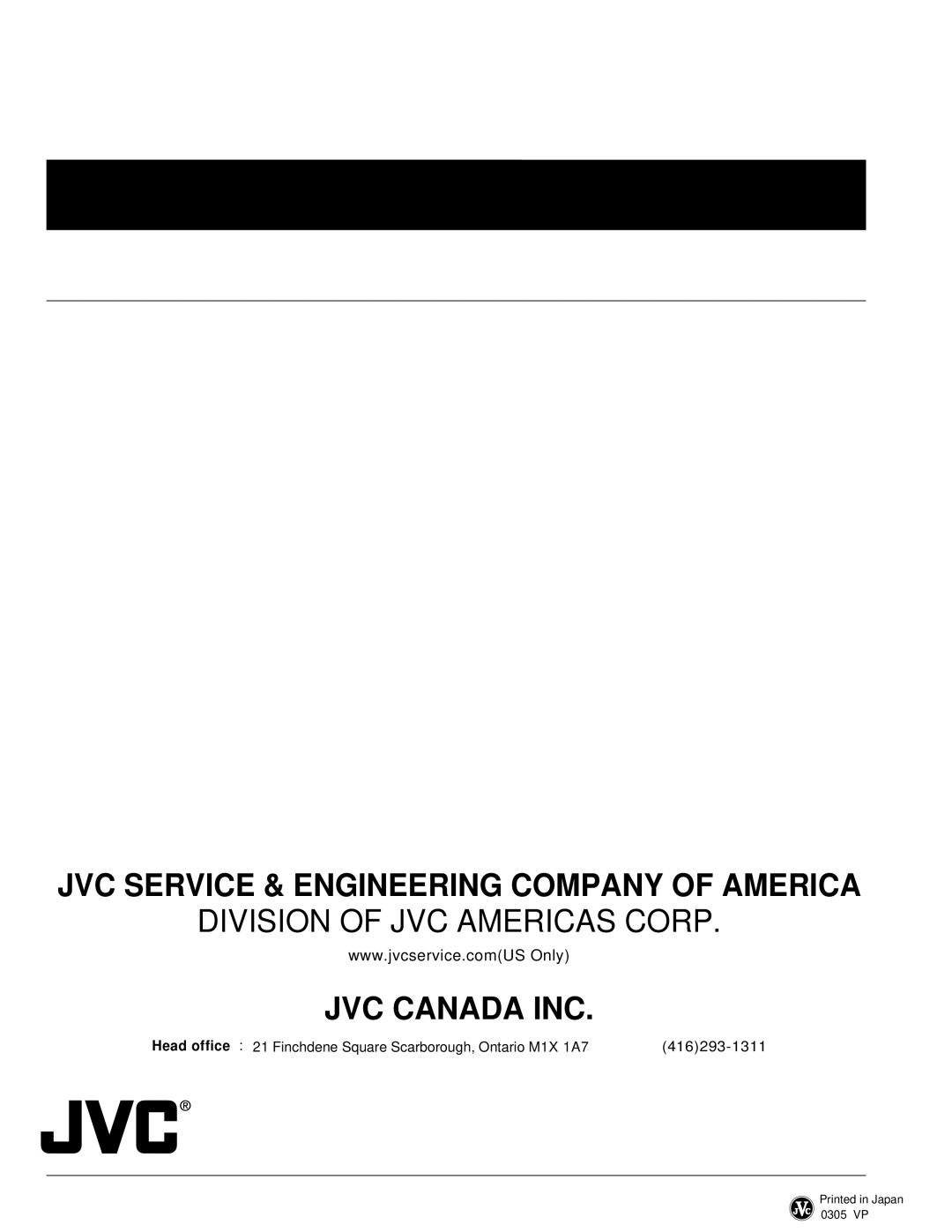 JVC R-DV500US, GR-DV500Us service manual JVC Service & Engineering Company of America 