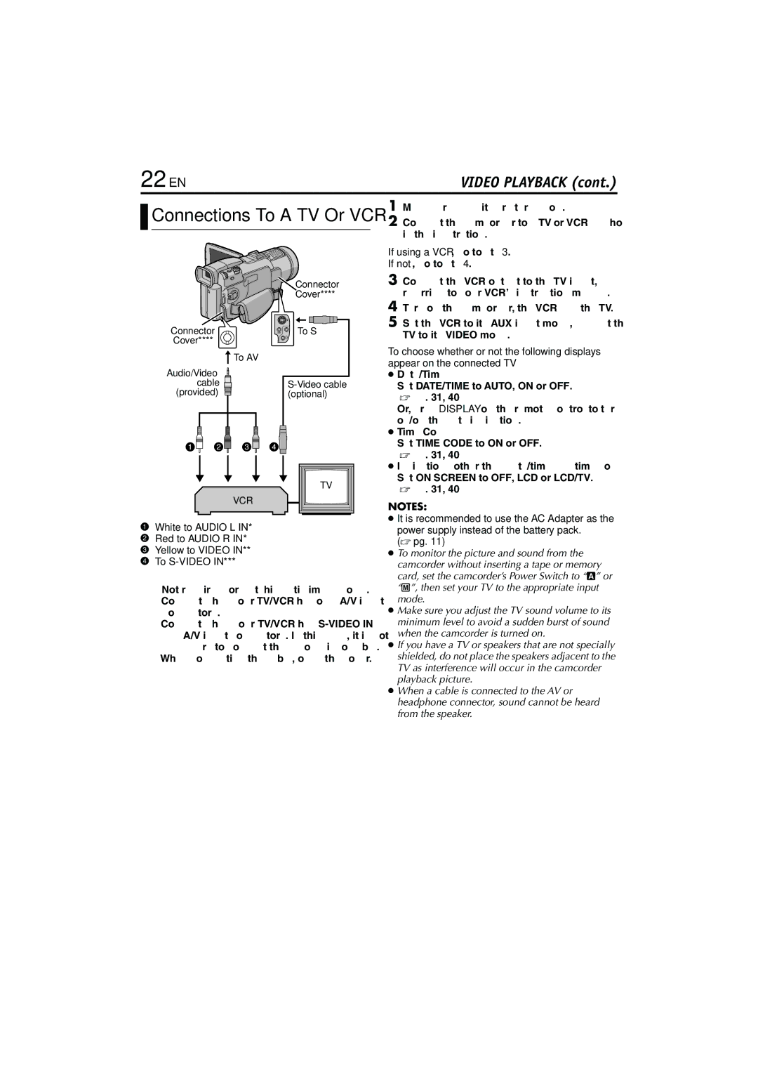 JVC GR-DV700, GR-DV900 22 EN, If using a VCR, go to step, White to Audio L Red to Audio R Yellow to Video To S-VIDEO 